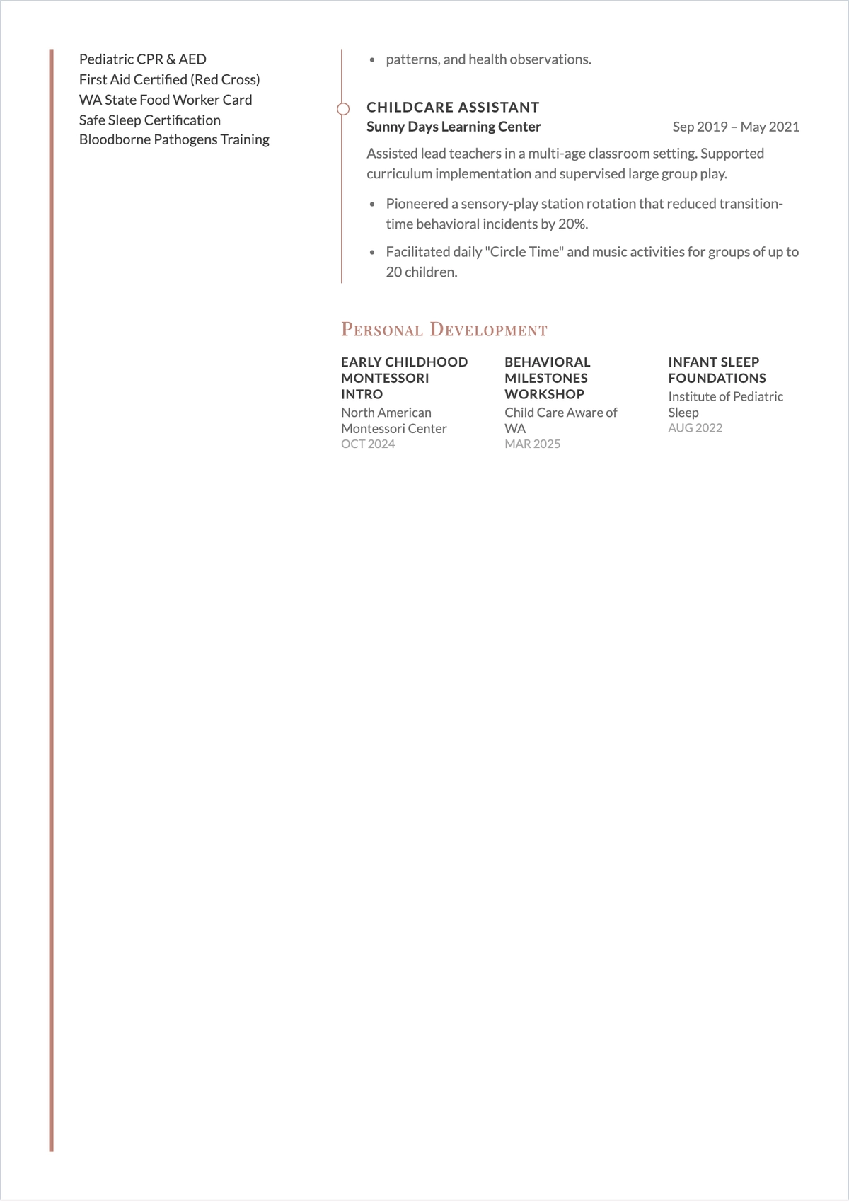 Free Child Caregiver ATS Resume Template, AI Resume Builder