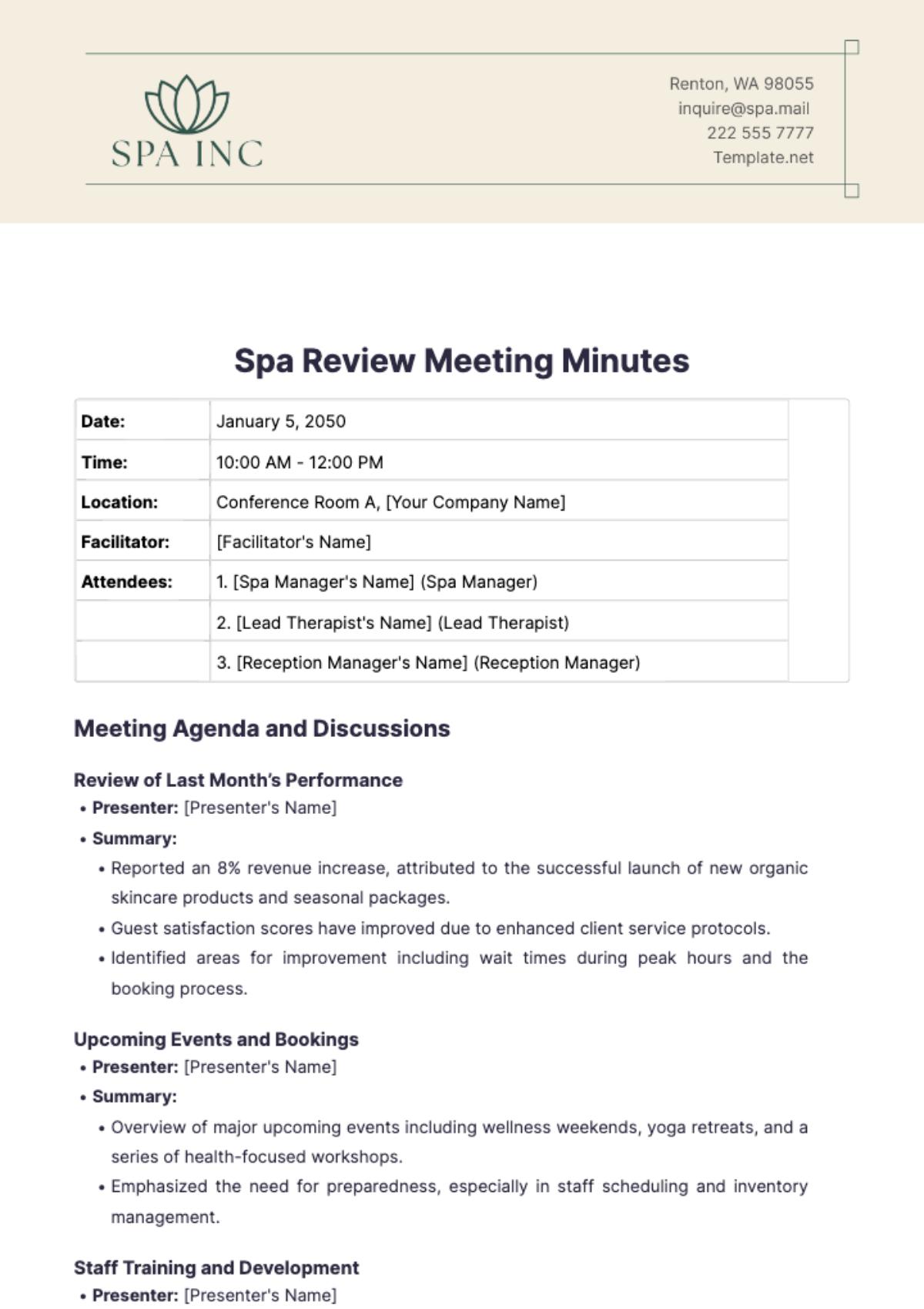 Spa Review Meeting Minutes Template - Edit Online & Download