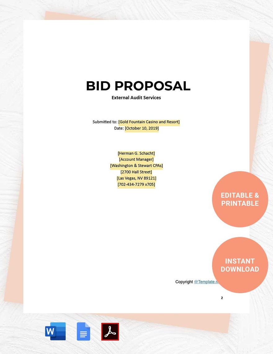 Printable Bid Proposal Template