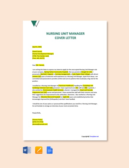 Nursing Unit Manager Cover Letter
