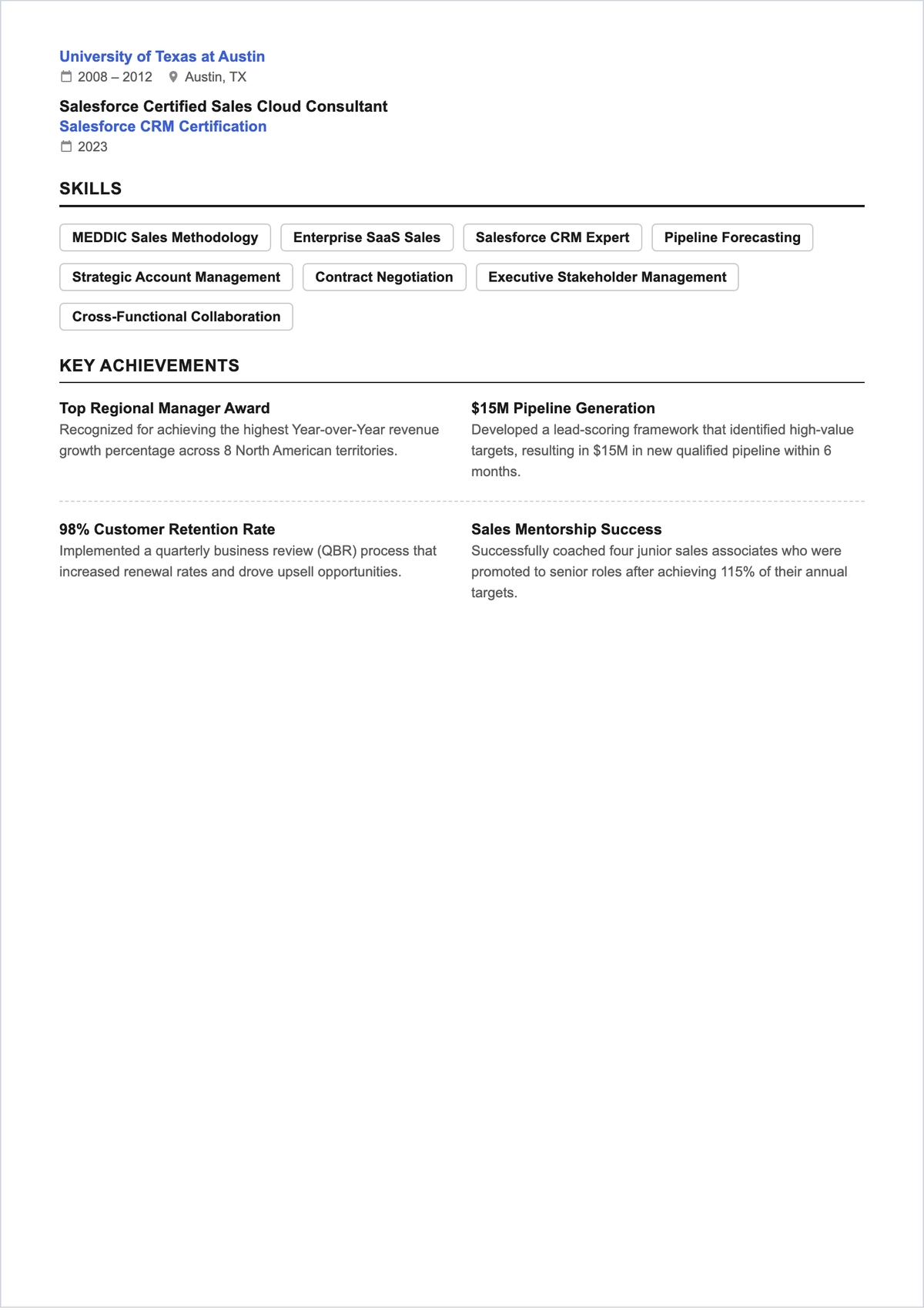 Free Sales Manager ATS Resume Template, AI Resume Builder