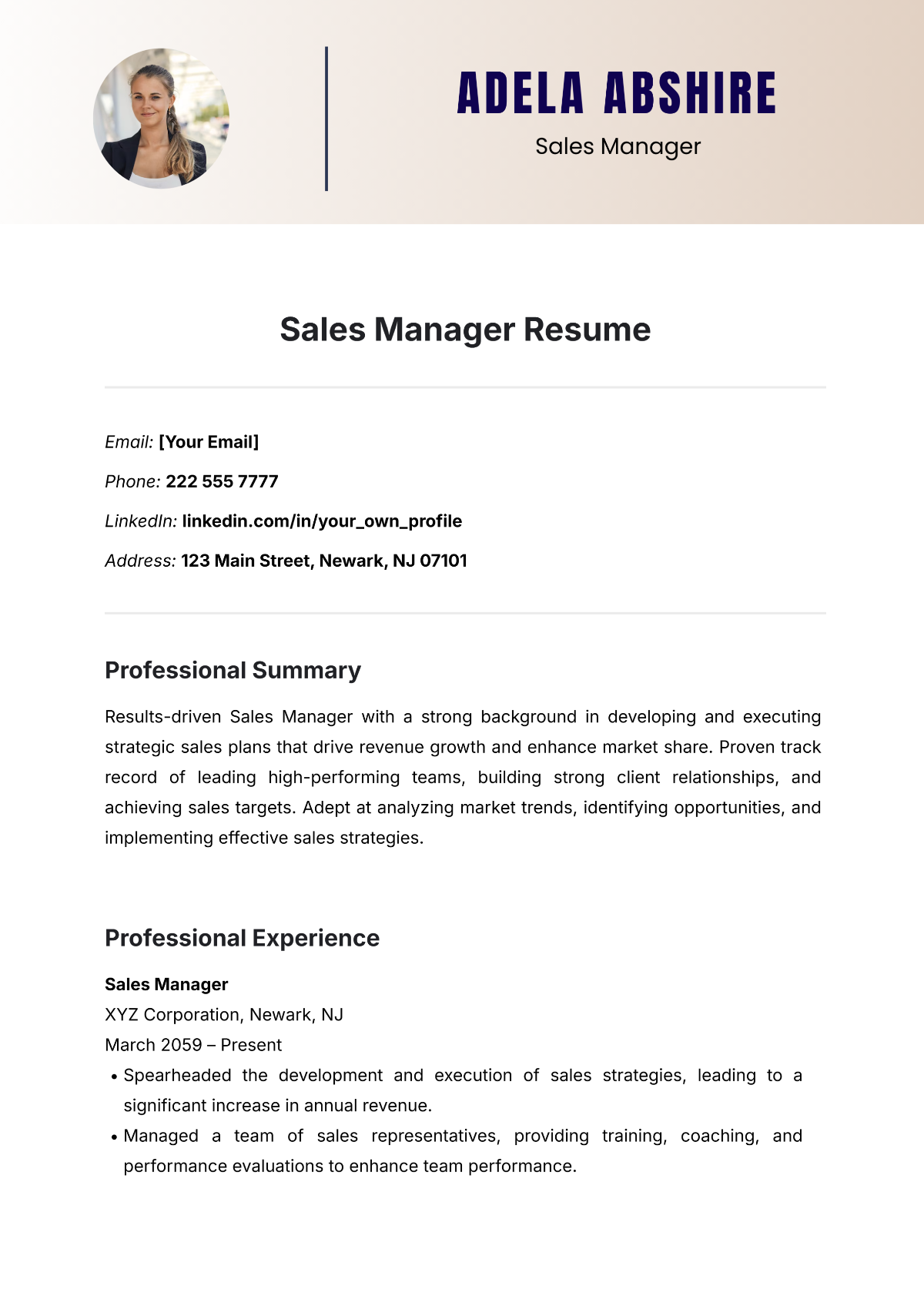 Sales Manager Resume Template - Edit Online & Download