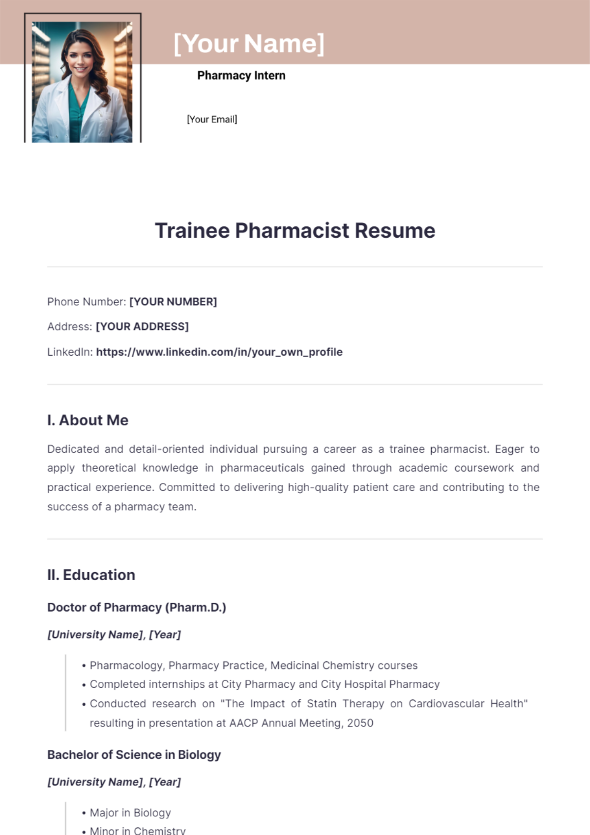 Trainee Pharmacist Resume - Edit Online & Download