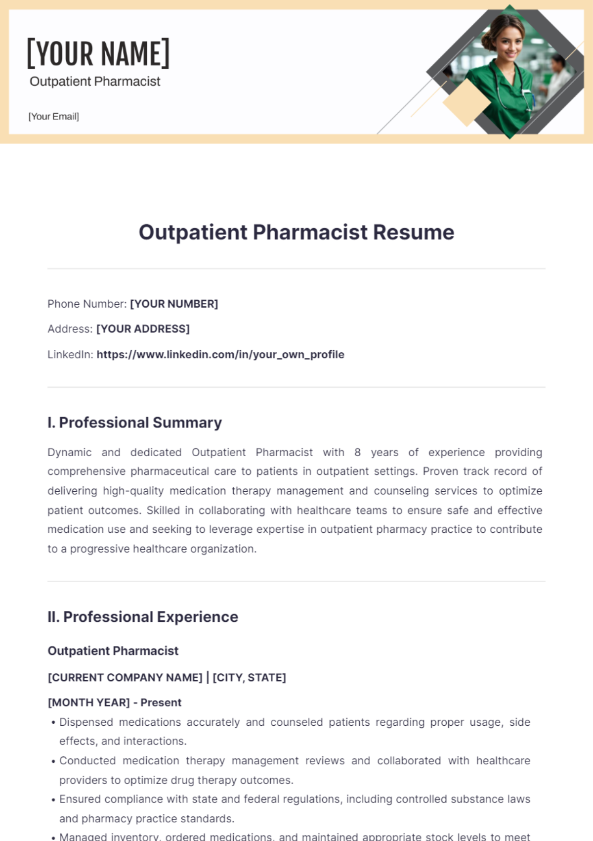 Outpatient Pharmacist Resume - Edit Online & Download