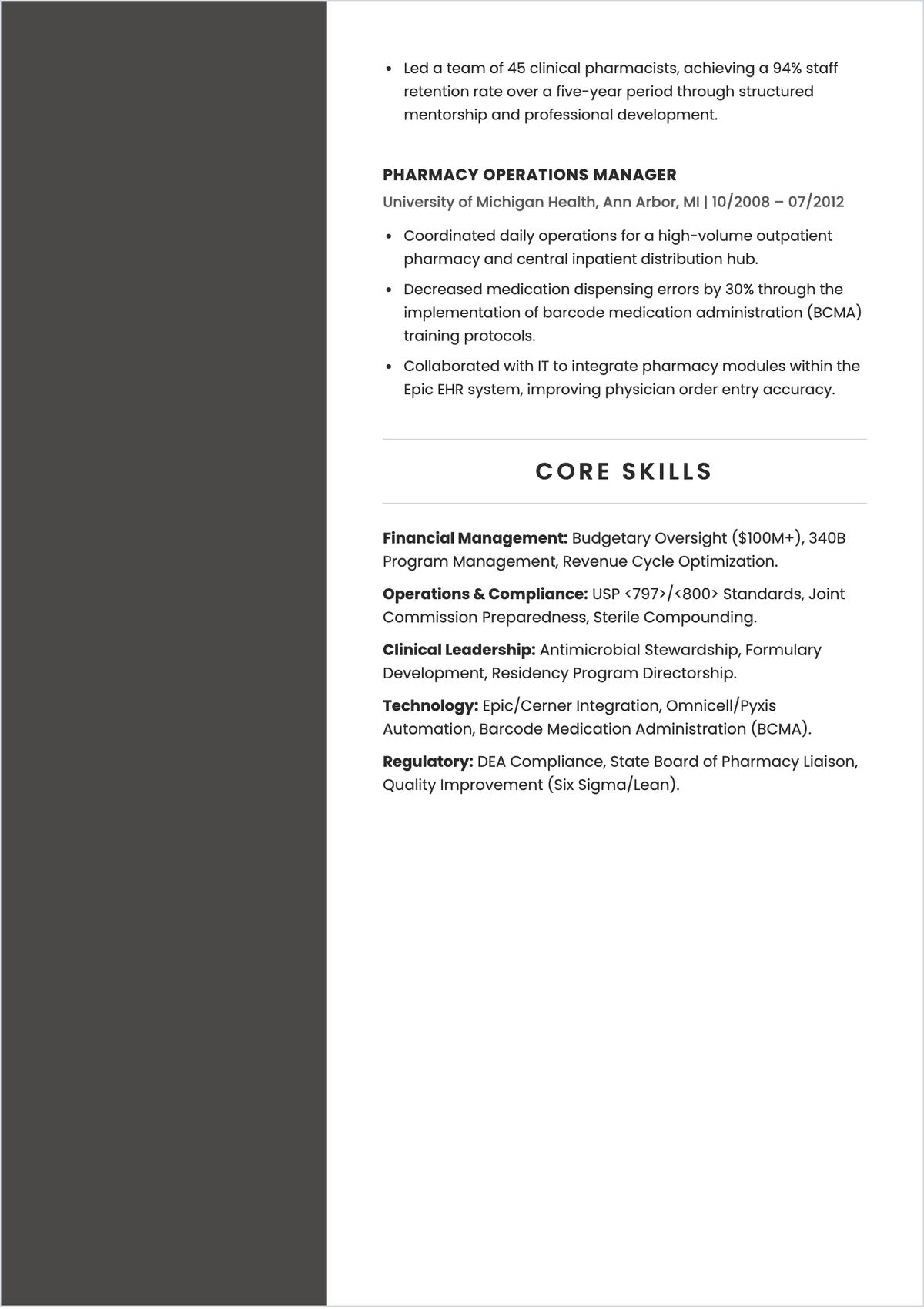 Free Pharmacist ATS Resume For Director Template, AI Resume Builder