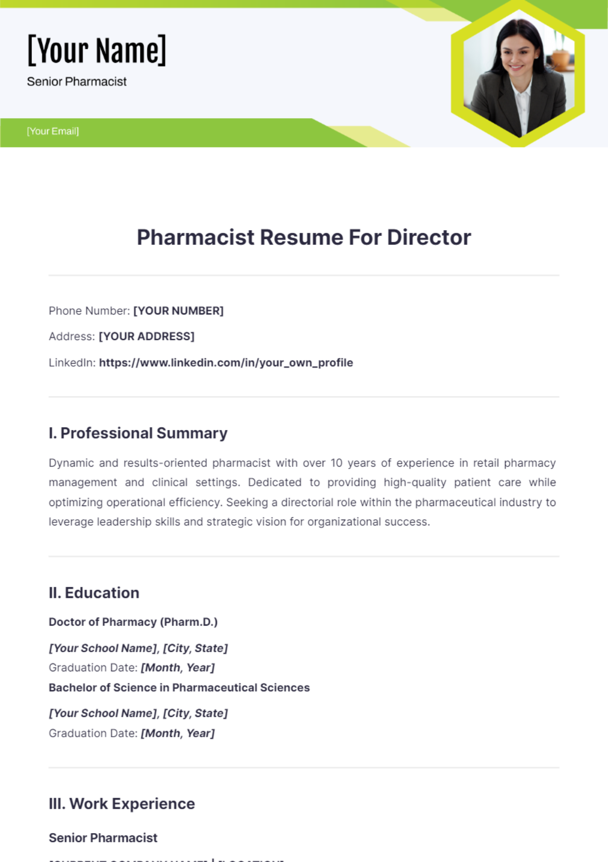 Pharmacist Resume For Director - Edit Online & Download