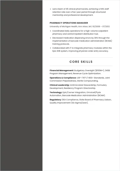 Free Pharmacist ATS Resume For Director Template, AI Resume Builder