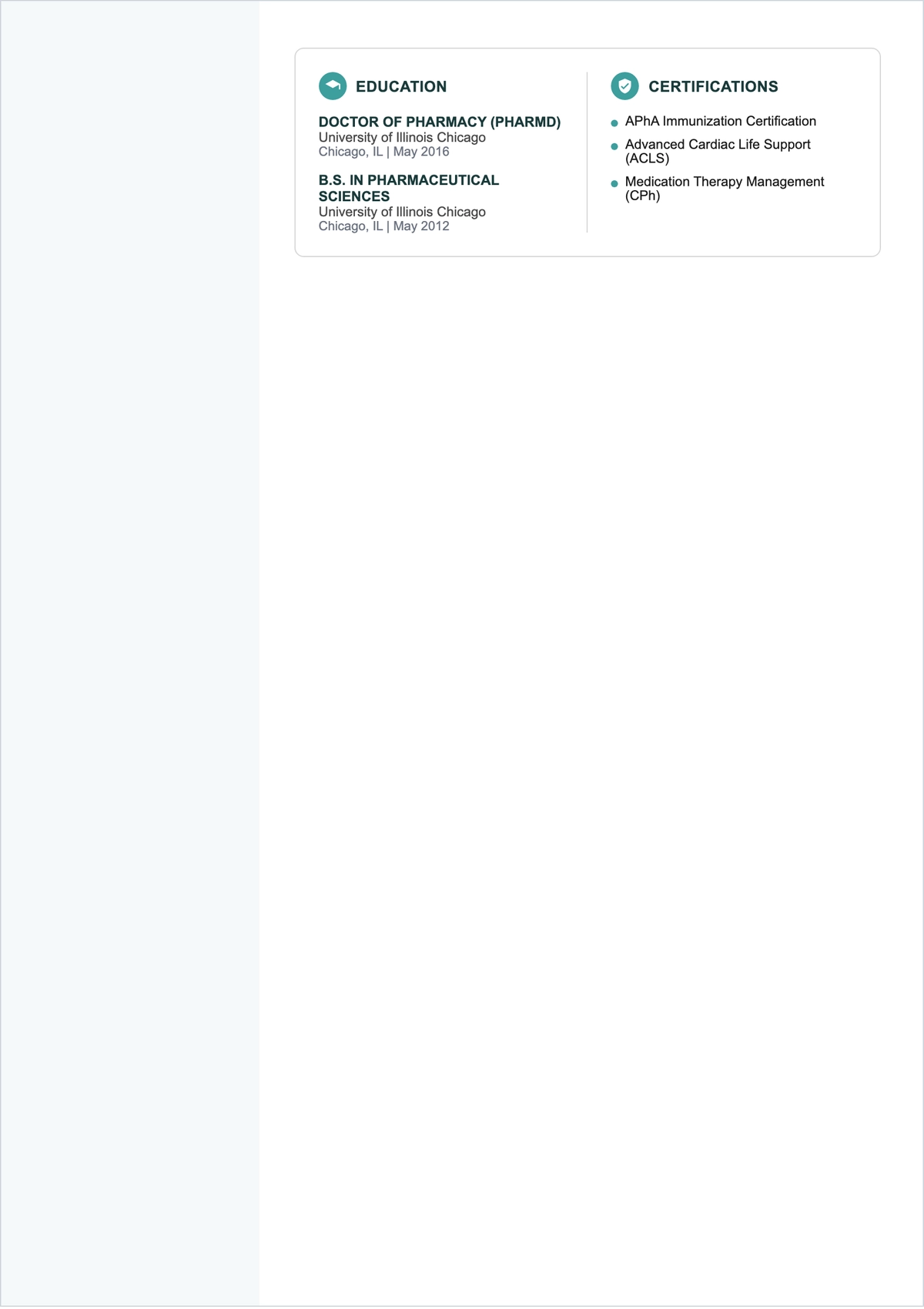 Free Full Time Pharmacist ATS Resume Template, AI Resume Builder