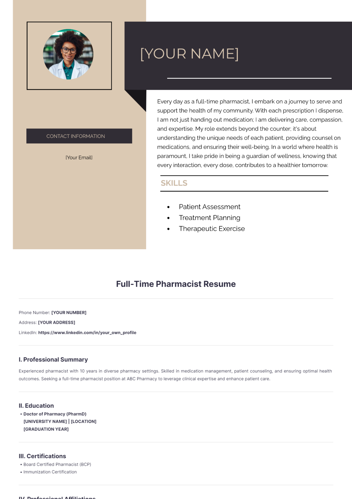 Full Time Pharmacist Resume - Edit Online & Download