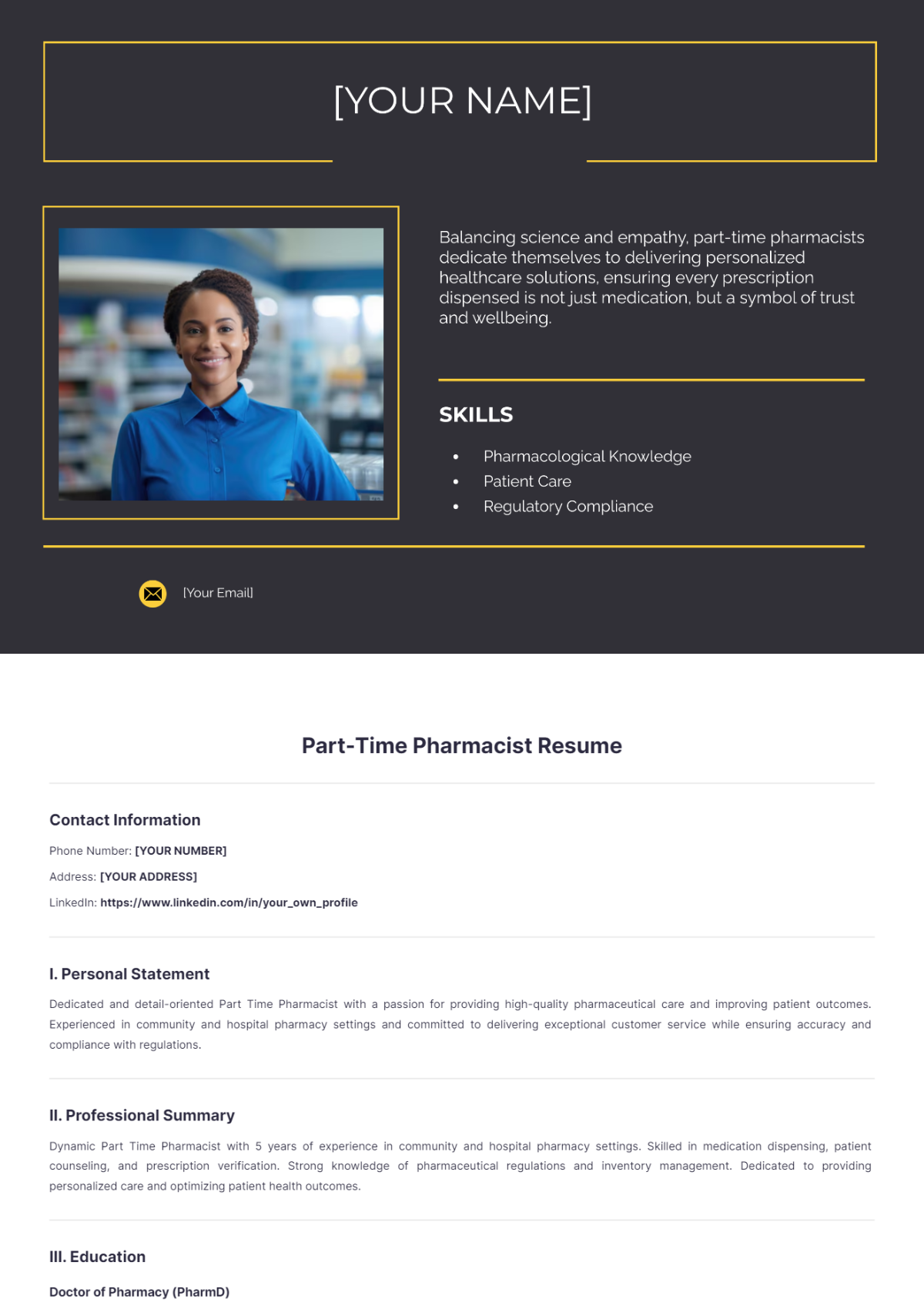 Part Time Pharmacist Resume - Edit Online & Download