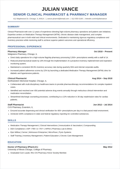 Free Functional Pharmacist ATS Resume Template, AI Resume Builder