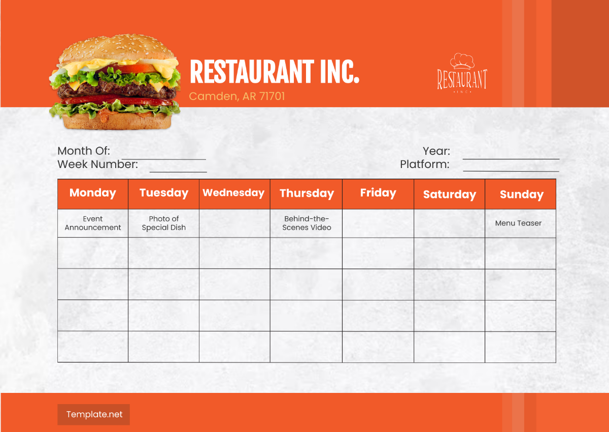 Restaurant Social Media Calendar