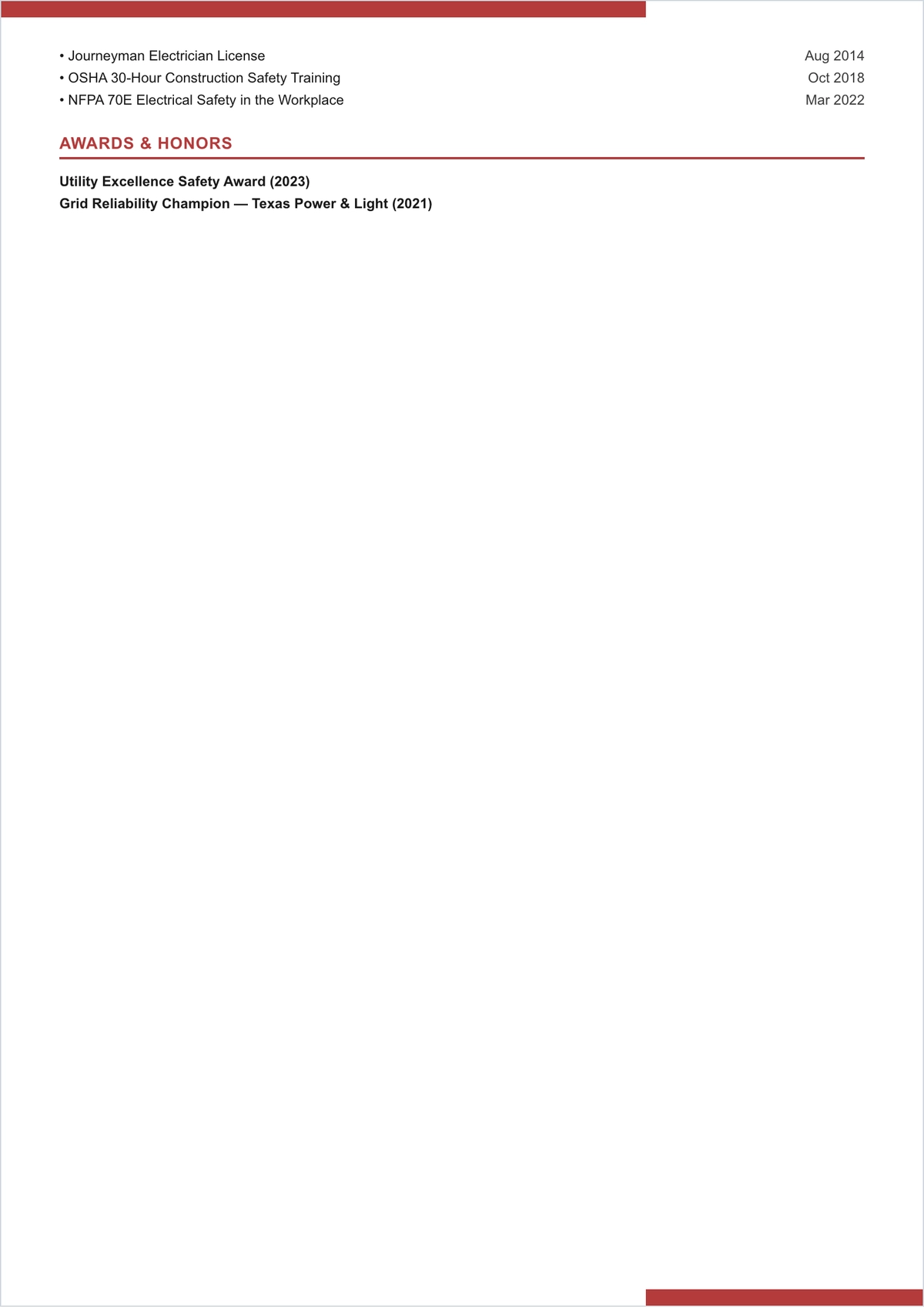 Free Substation Electrician ATS Resume Template, AI Resume Builder