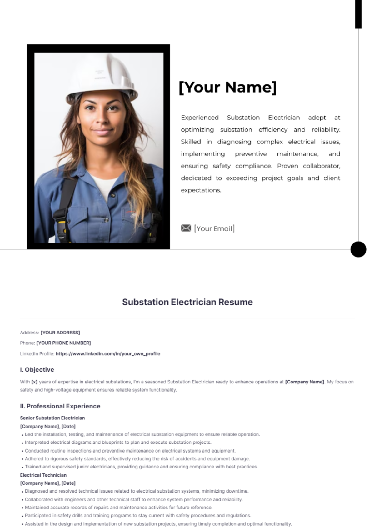 Substation Electrician Resume - Edit Online & Download