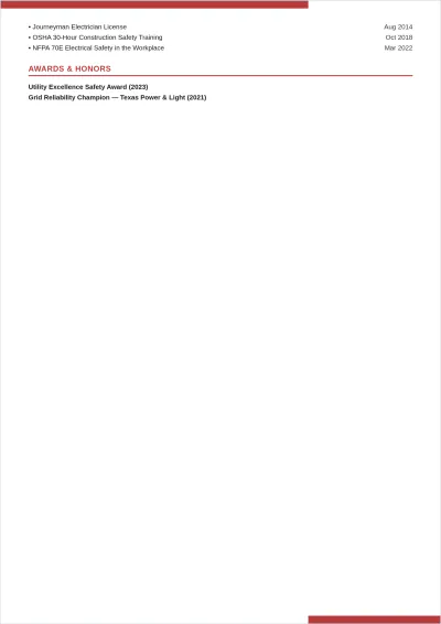 Free Substation Electrician ATS Resume Template, AI Resume Builder