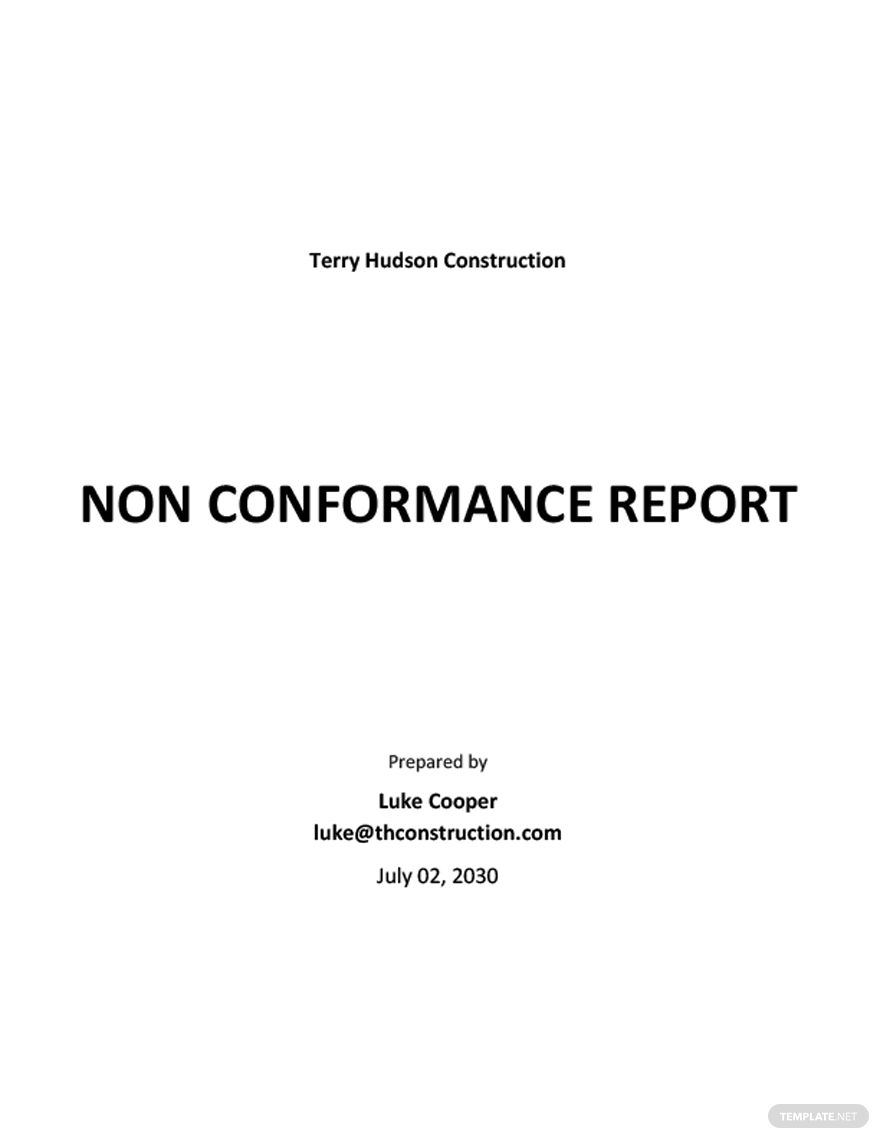 Non conformance Report Sample Template