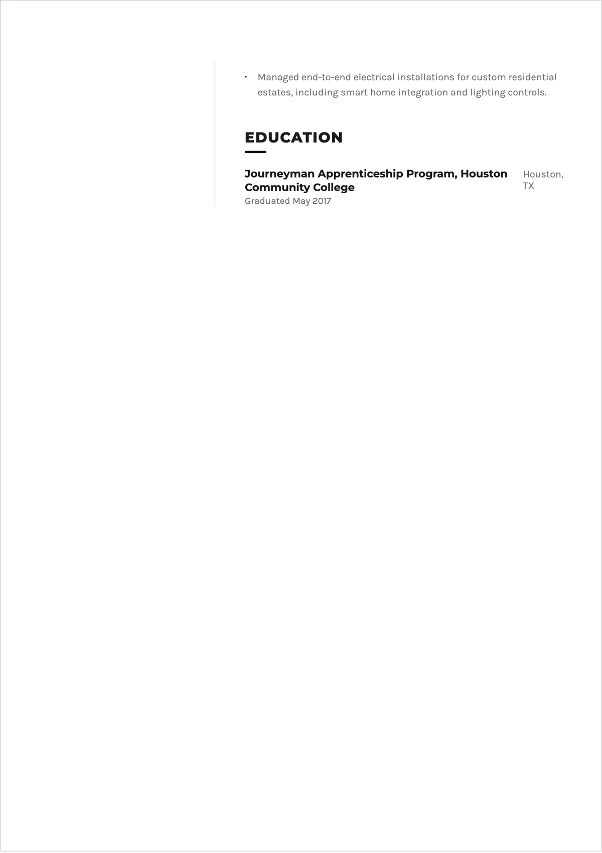 Free Licensed Electrician ATS Resume Template, AI Resume Builder