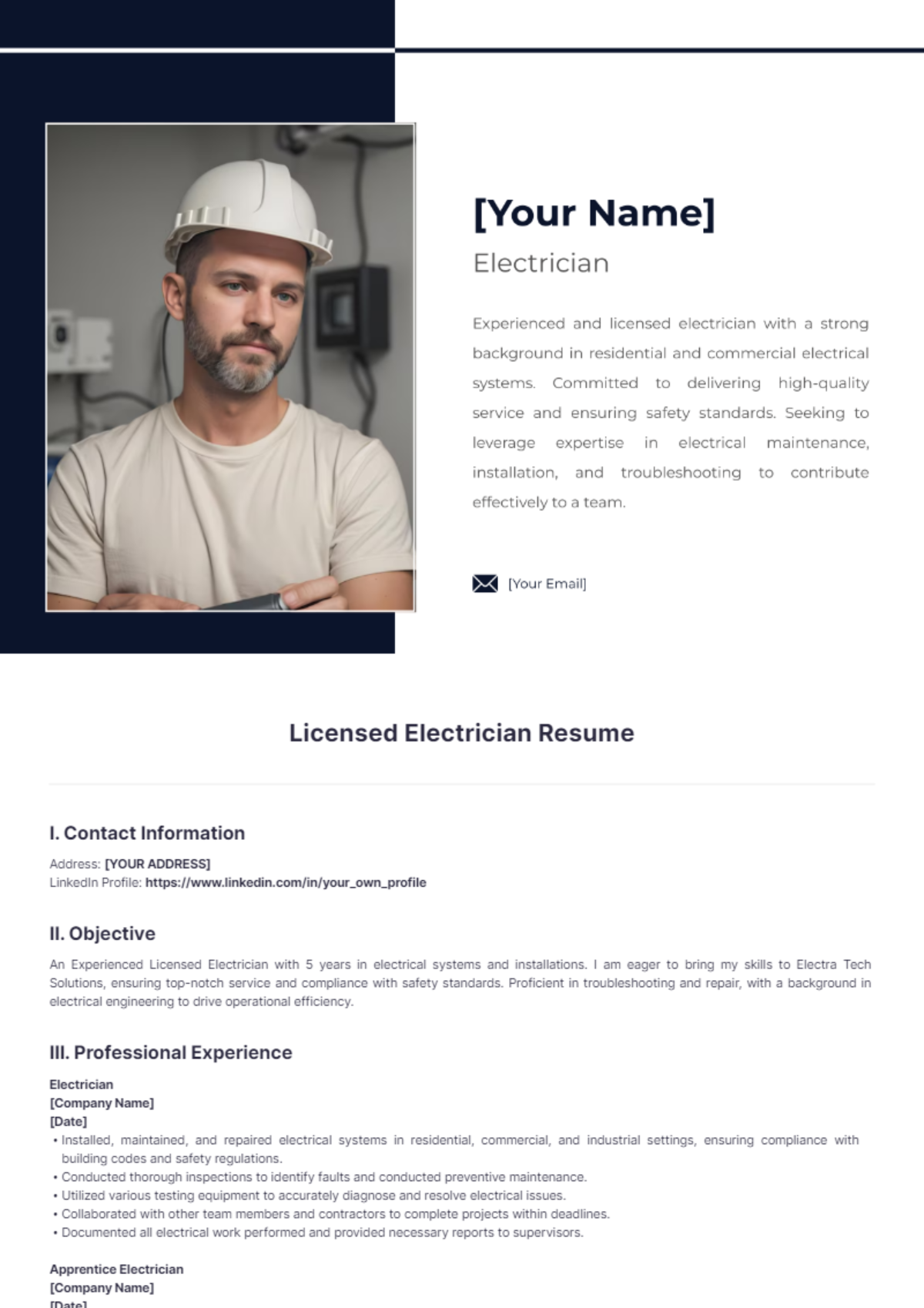 Licensed Electrician Resume - Edit Online & Download Example | Template.net