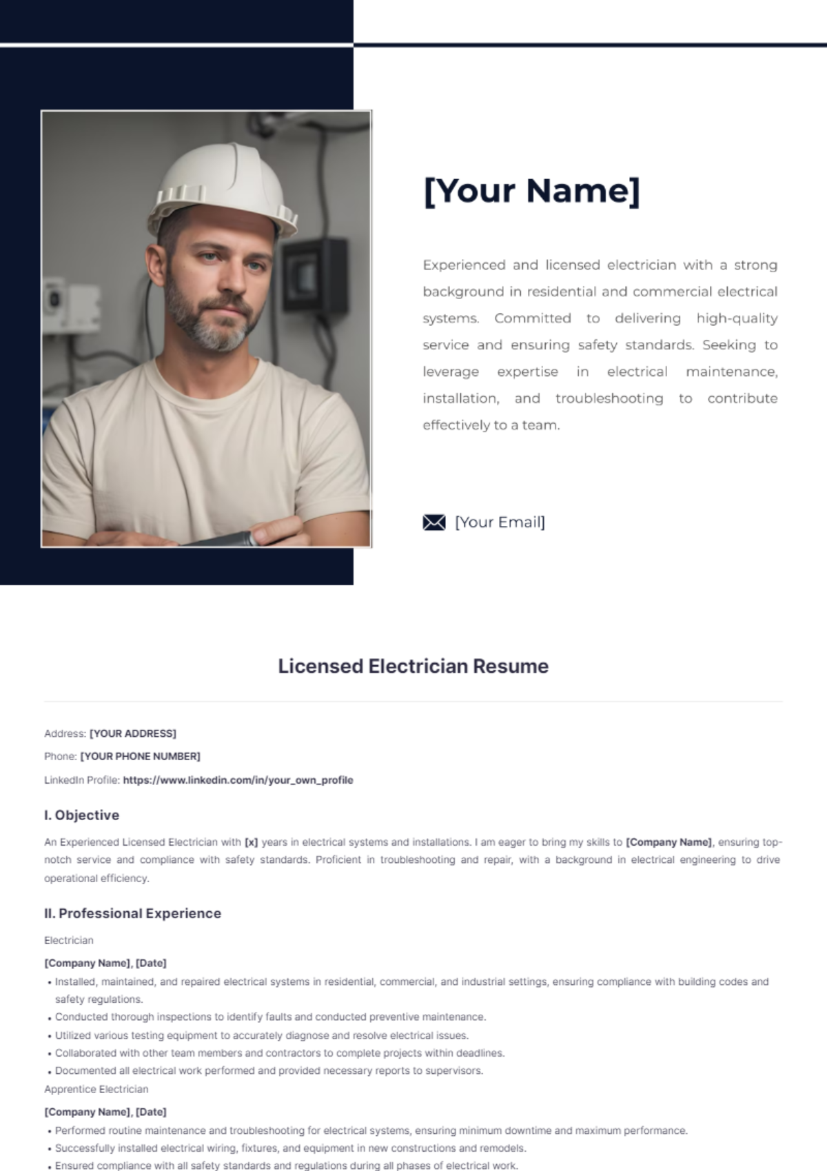 Licensed Electrician Resume - Edit Online & Download