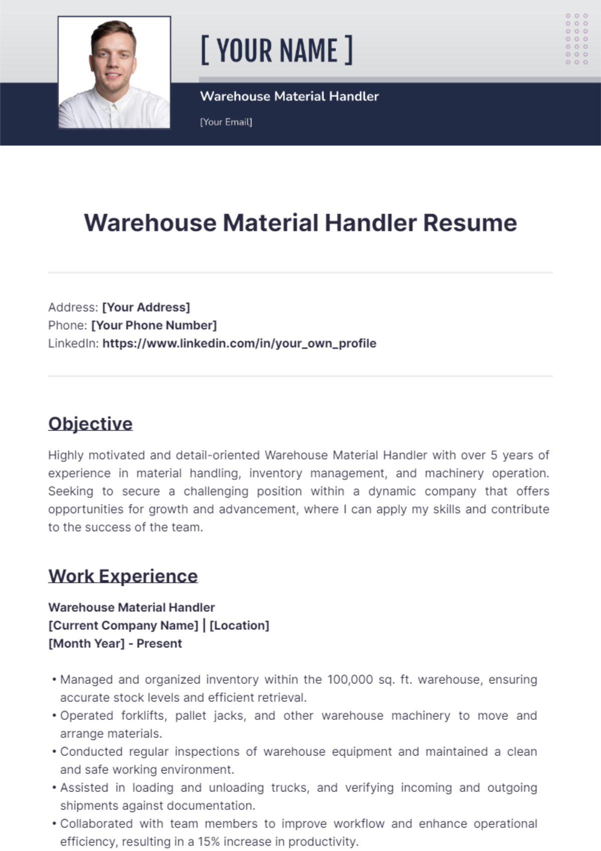 Warehouse Material Handler Resume Edit Online And Download Example 1830