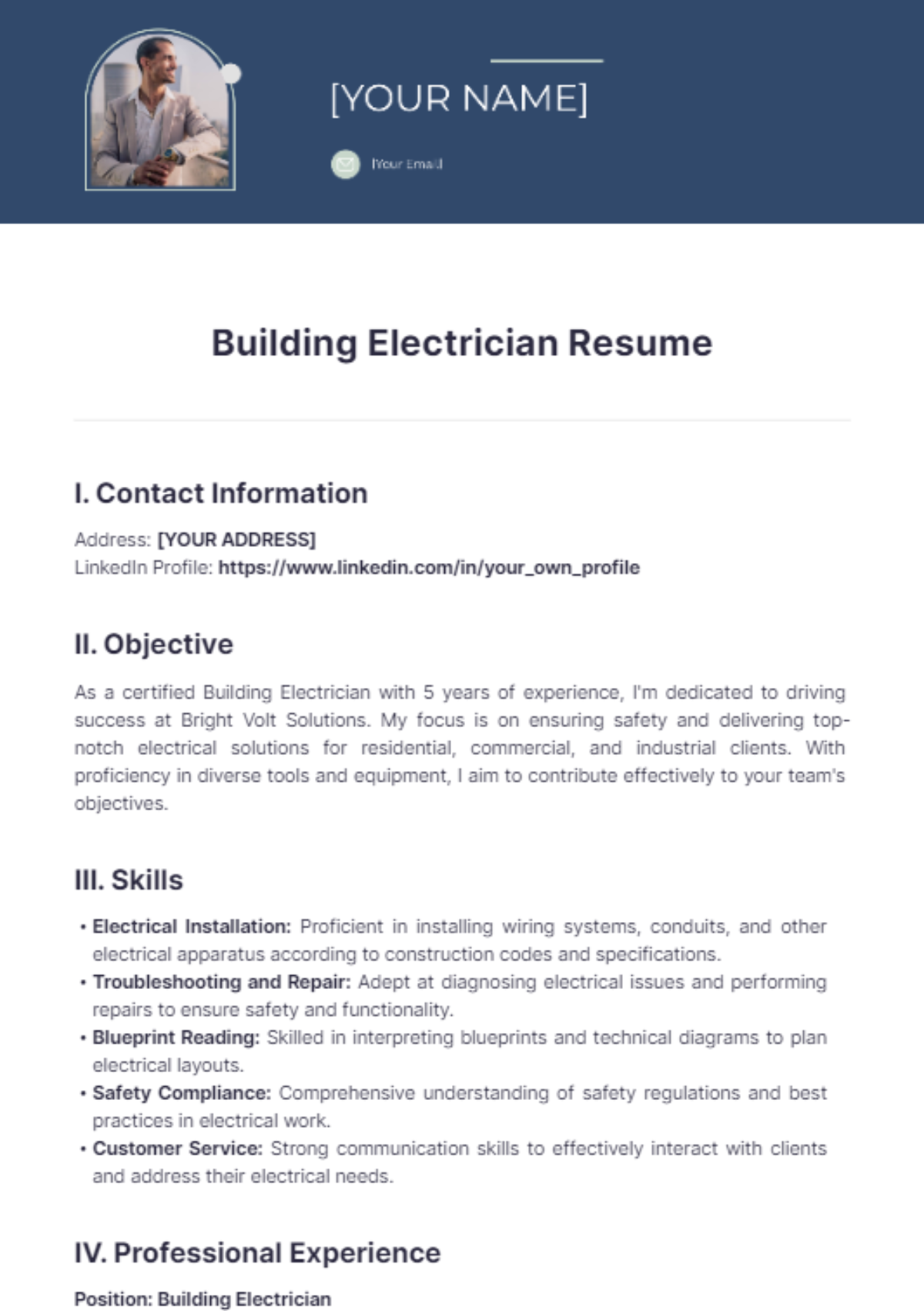 Building Electrician Resume - Edit Online & Download Example | Template.net
