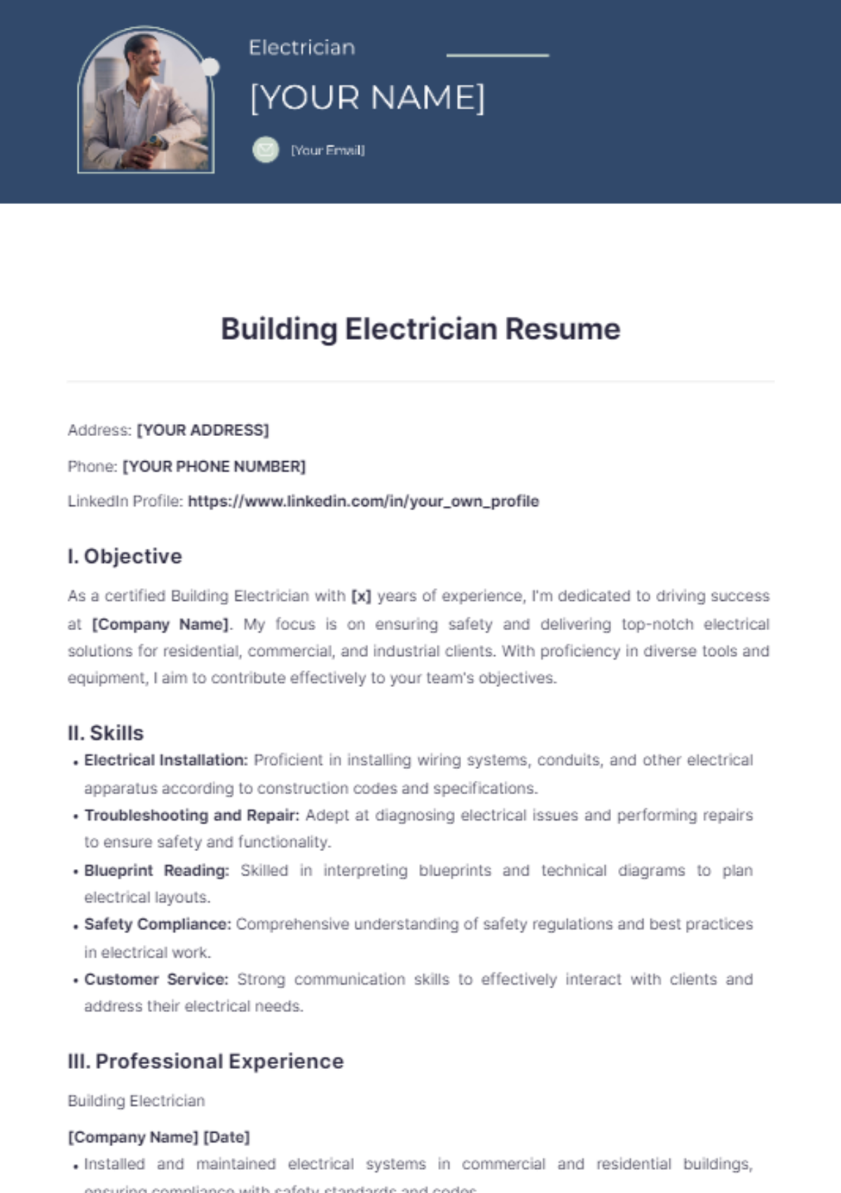 Building Electrician Resume - Edit Online & Download