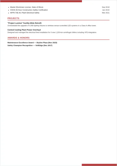 Free Building Electrician ATS Resume Template, AI Resume Builder