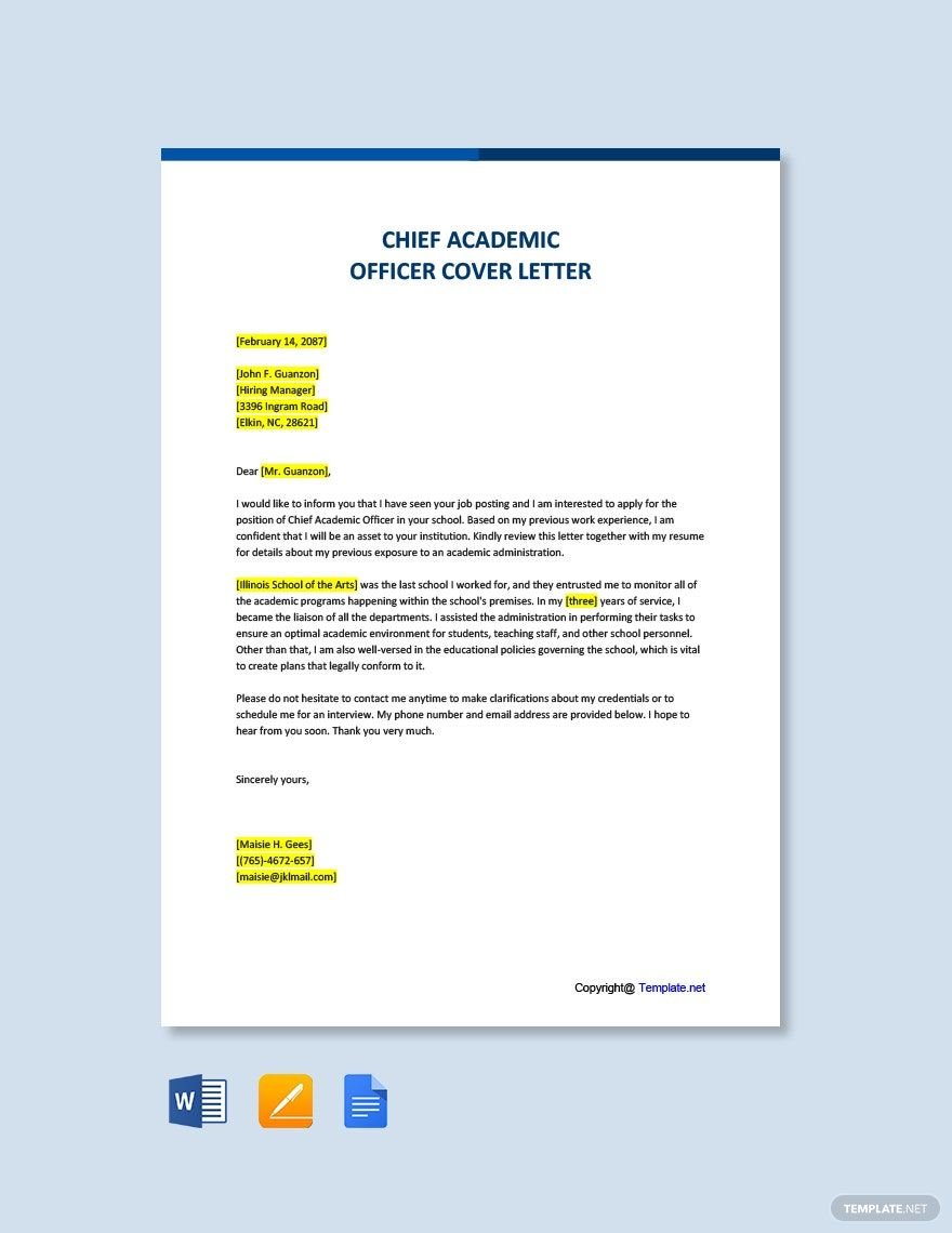 Chief Academic Officer Cover Letter Template