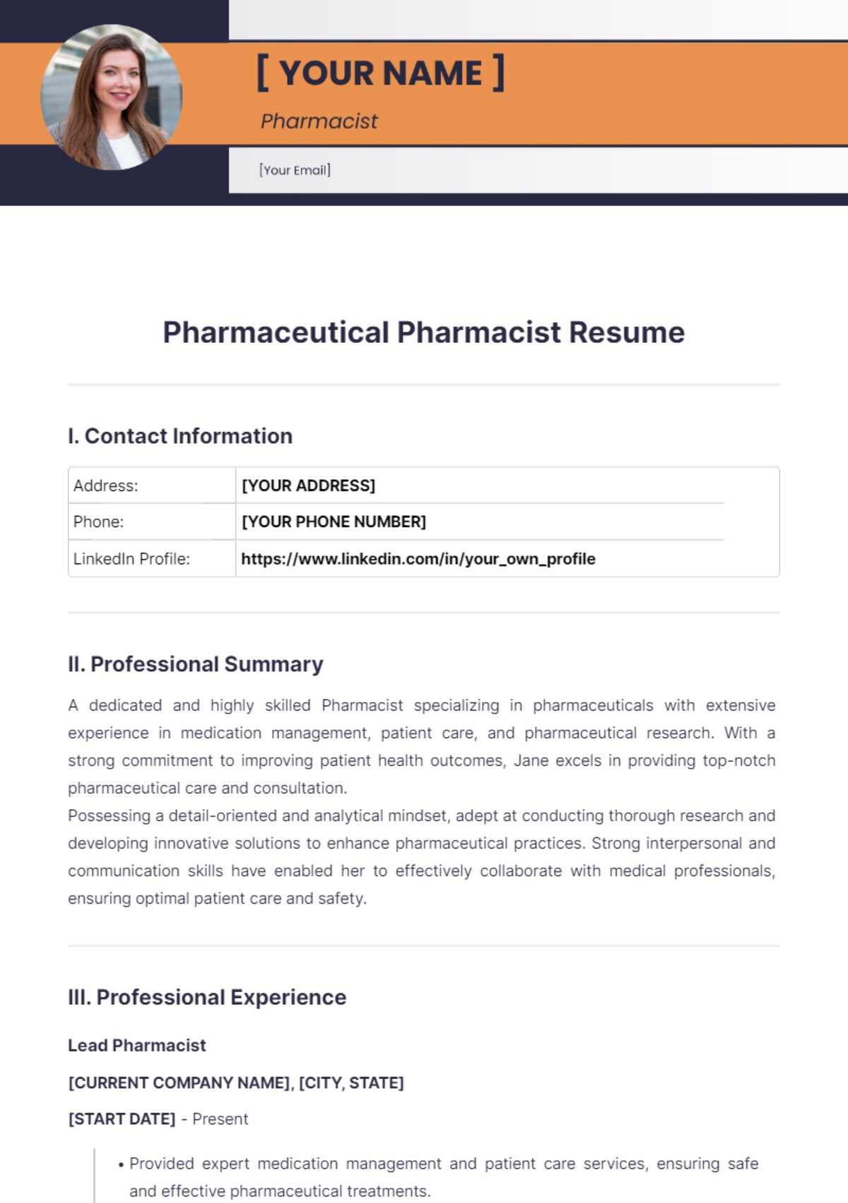 Pharmaceutical Pharmacist Resume - Edit Online & Download