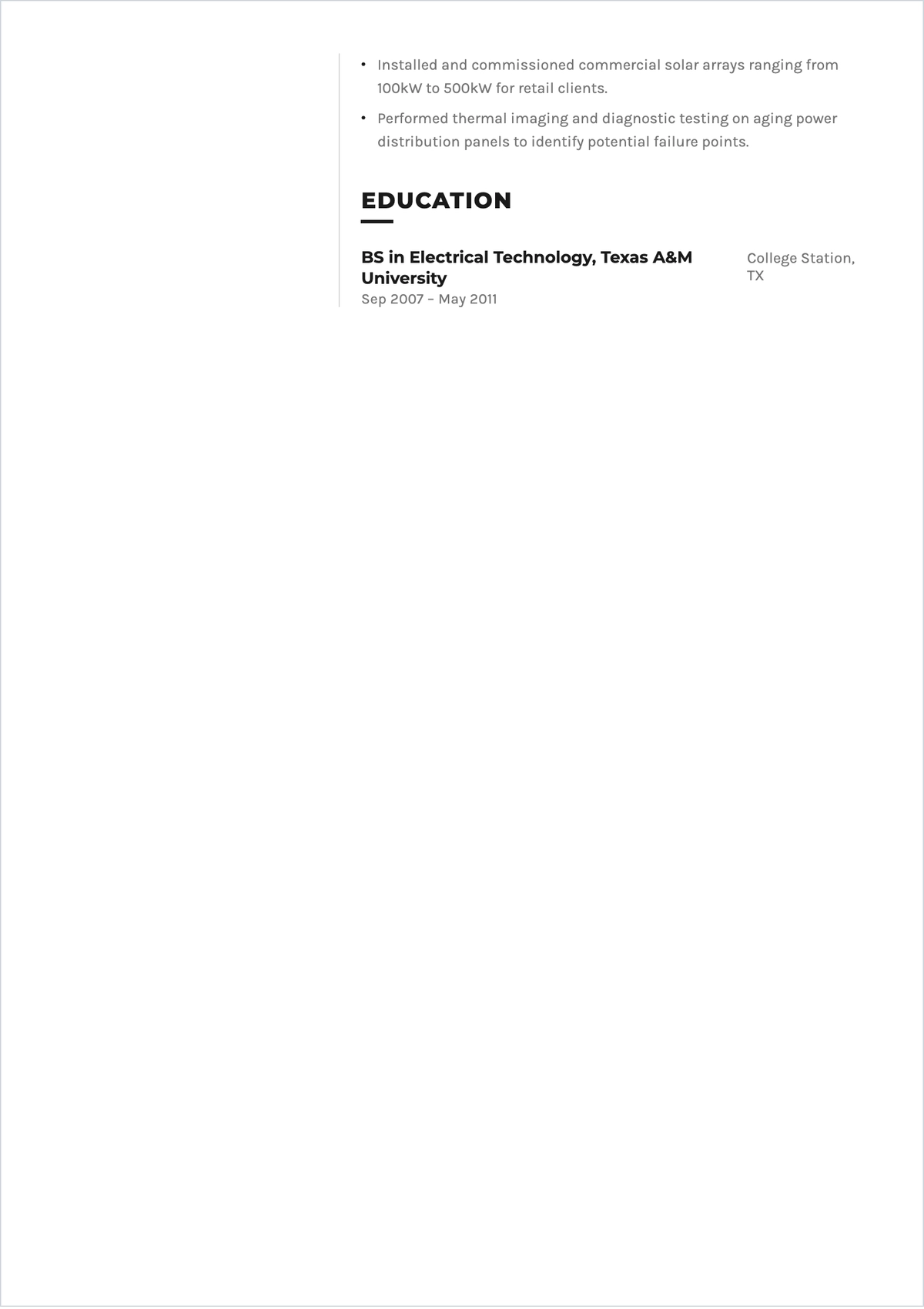 Free Electrician Foreman ATS Resume Template, AI Resume Builder