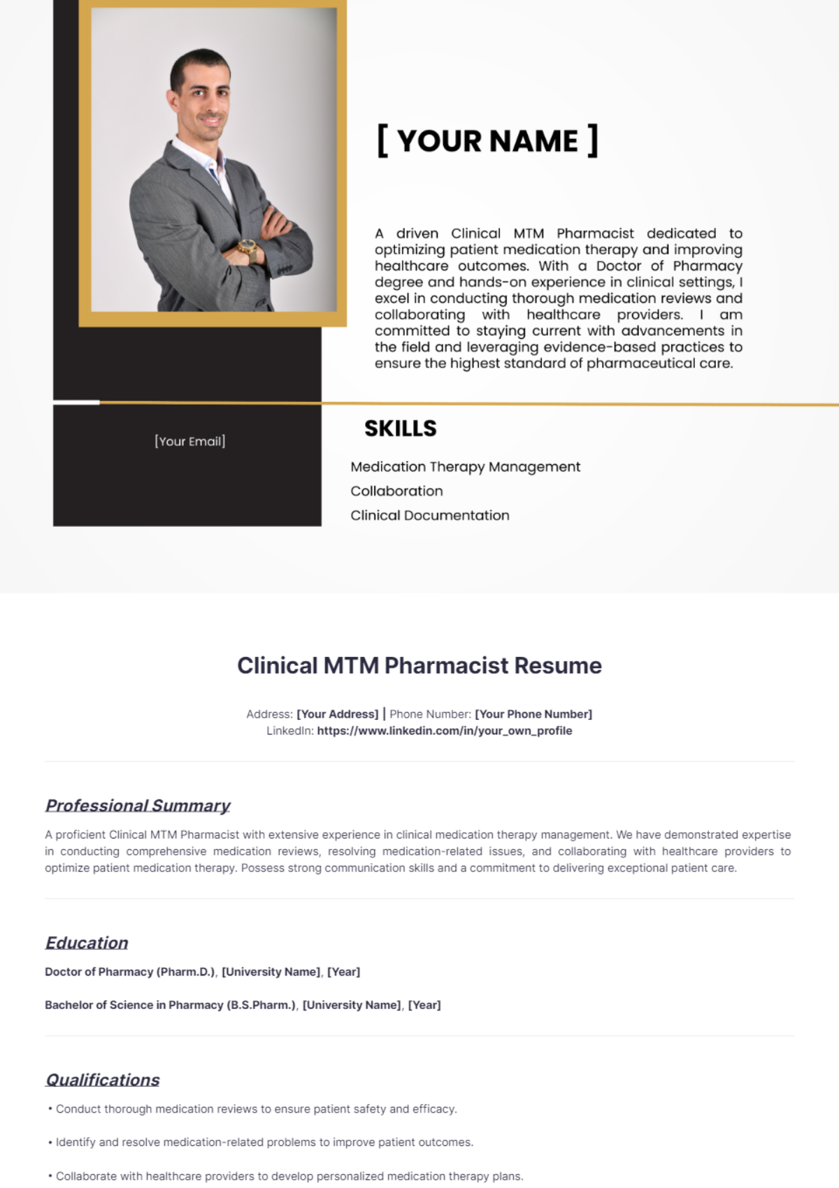 Clinical MTM Pharmacist Resume - Edit Online & Download