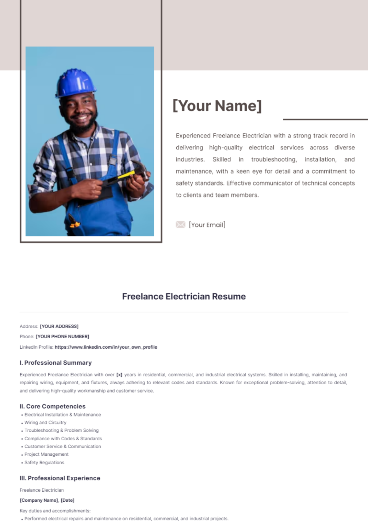 Freelance Electrician Resume - Edit Online & Download