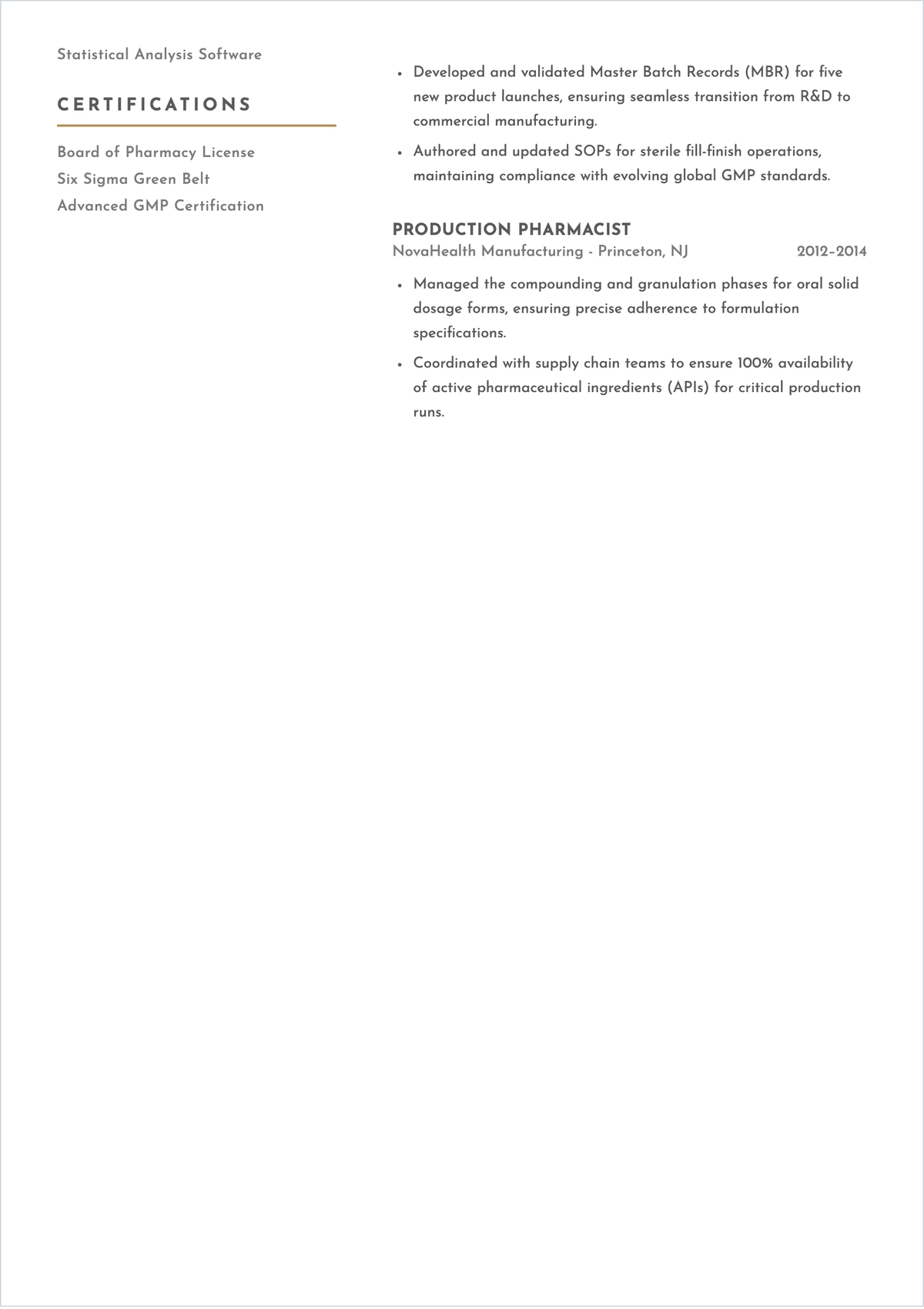 Free Industrial Pharmacist ATS Resume Template, AI Resume Builder