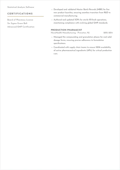 Free Industrial Pharmacist ATS Resume Template, AI Resume Builder