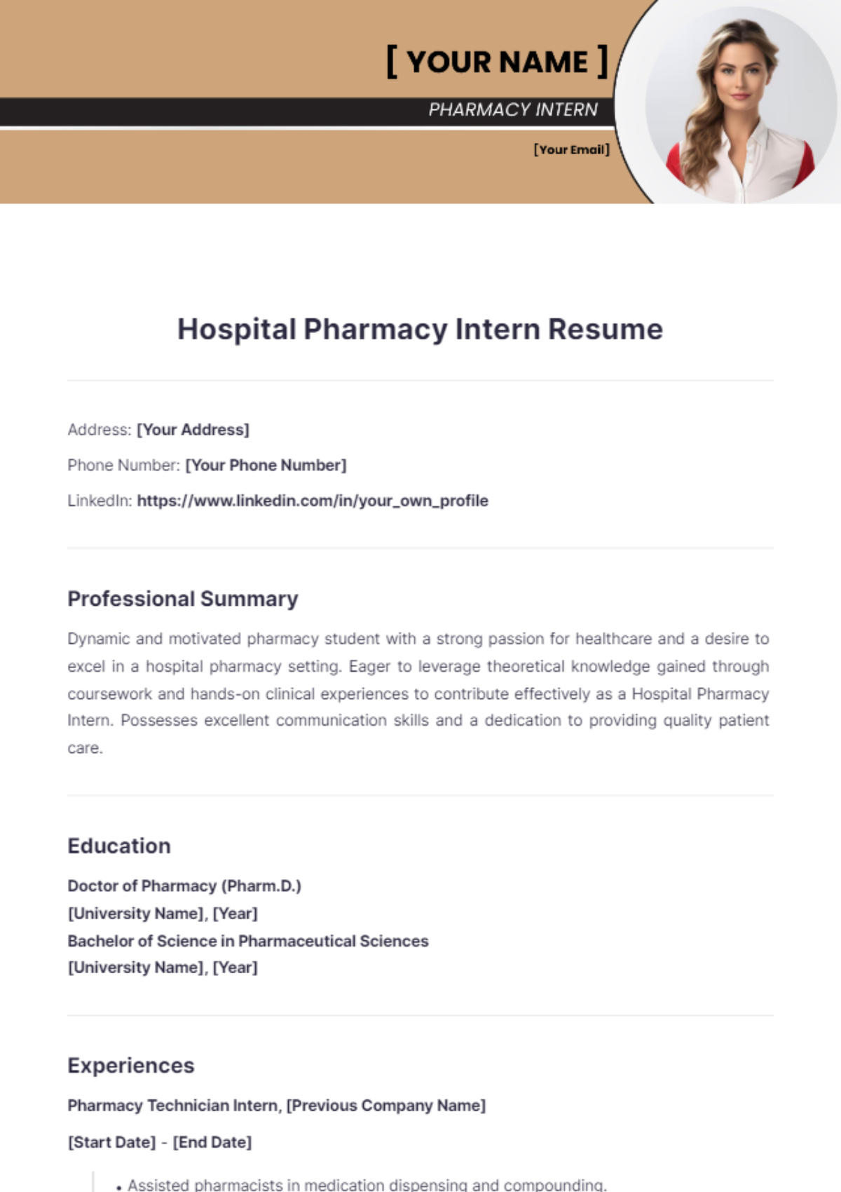 Hospital Pharmacy Intern Resume - Edit Online & Download