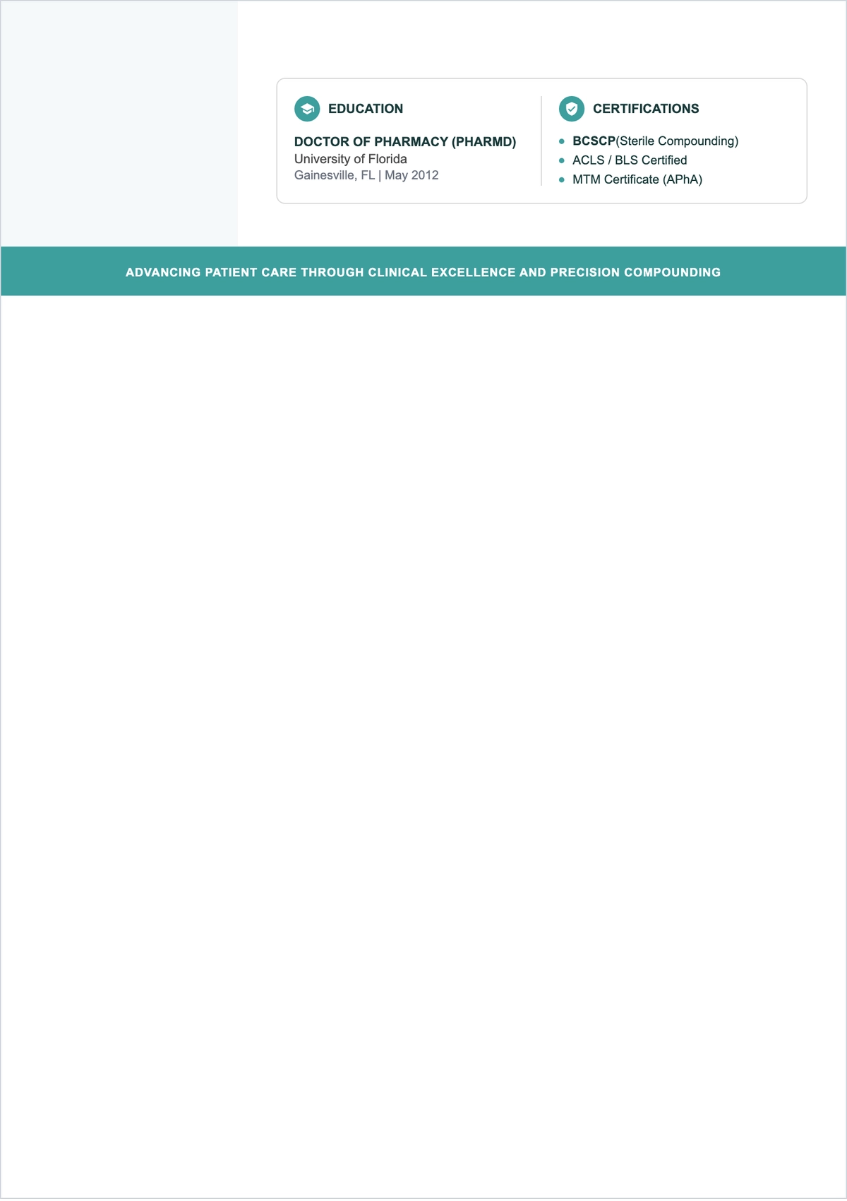 Free Home Infusion Pharmacist ATS Resume Template, AI Resume Builder