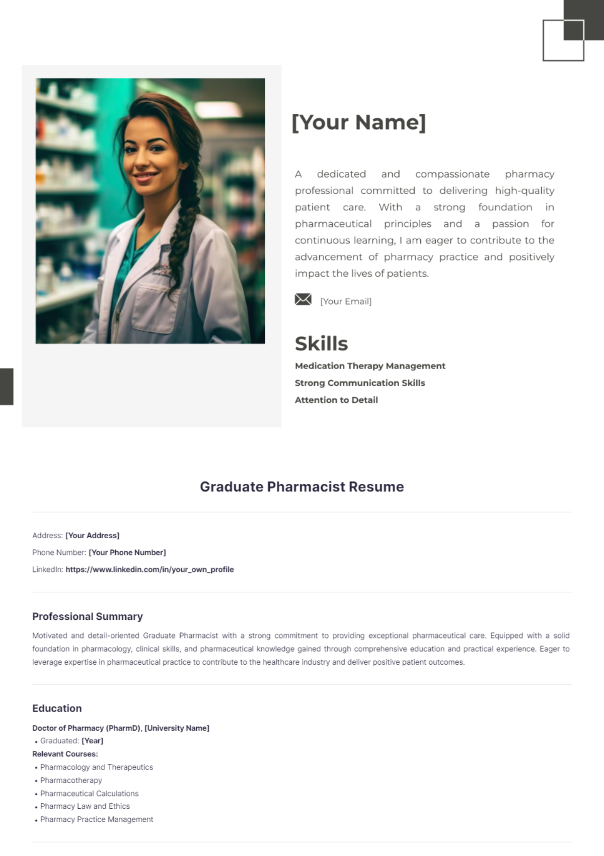 Graduate Pharmacist Resume - Edit Online & Download