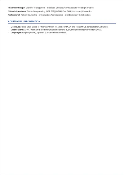 Free Graduate Pharmacist ATS Resume Template, AI Resume Builder