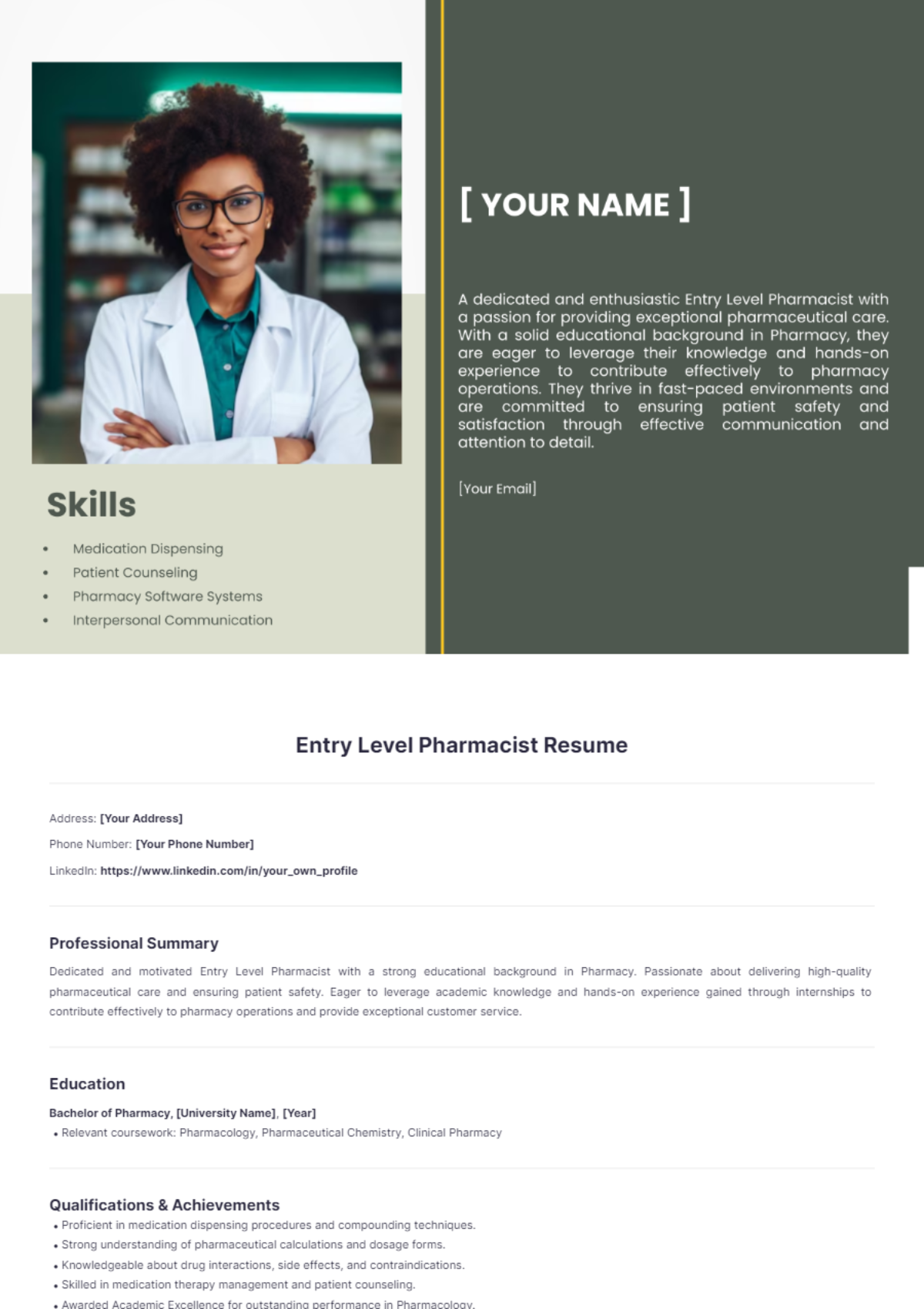 Entry Level Pharmacist Resume - Edit Online & Download