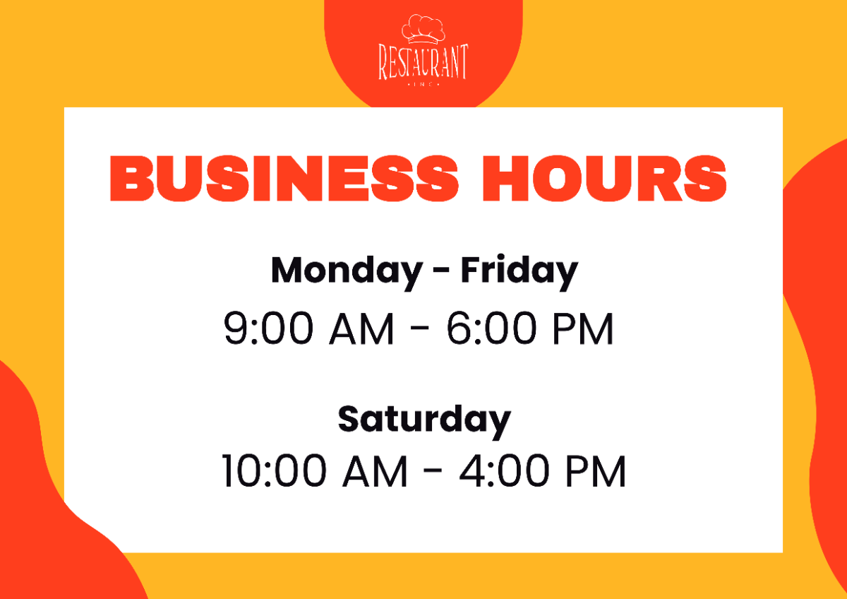 Restaurant Business Hours Signage