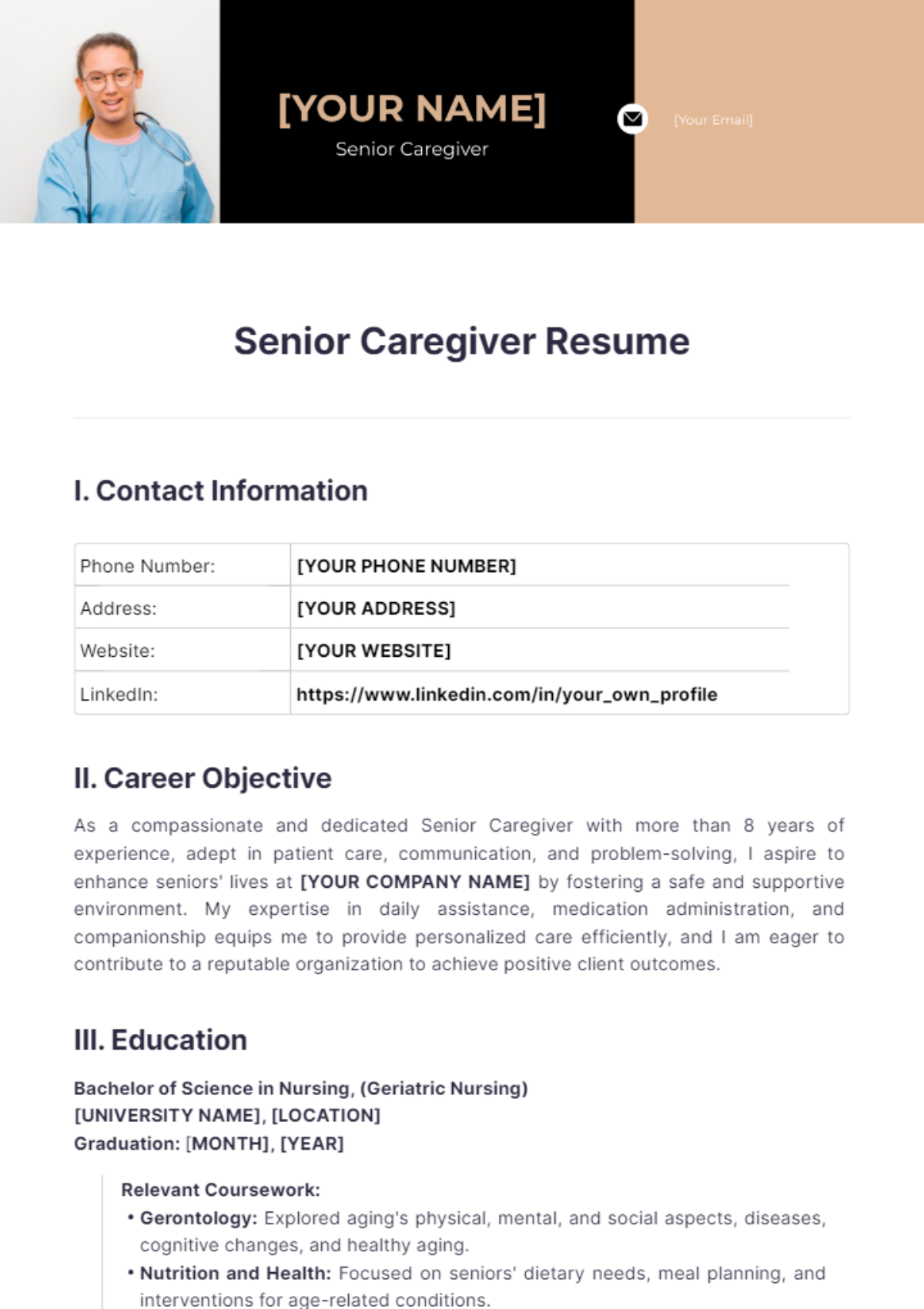 Senior Caregiver Resume - Edit Online & Download Example | Template.net