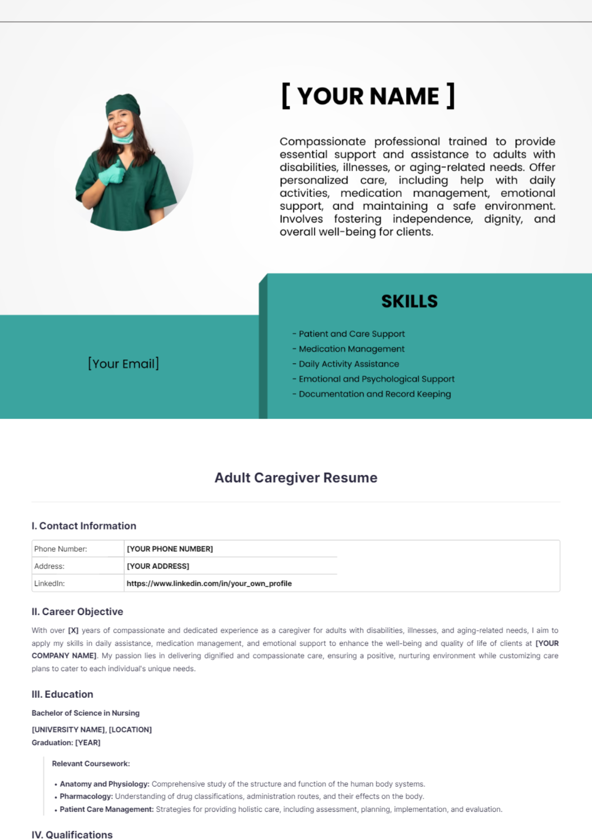 Free Adult Caregiver Resume Template - Edit Online & Download ...