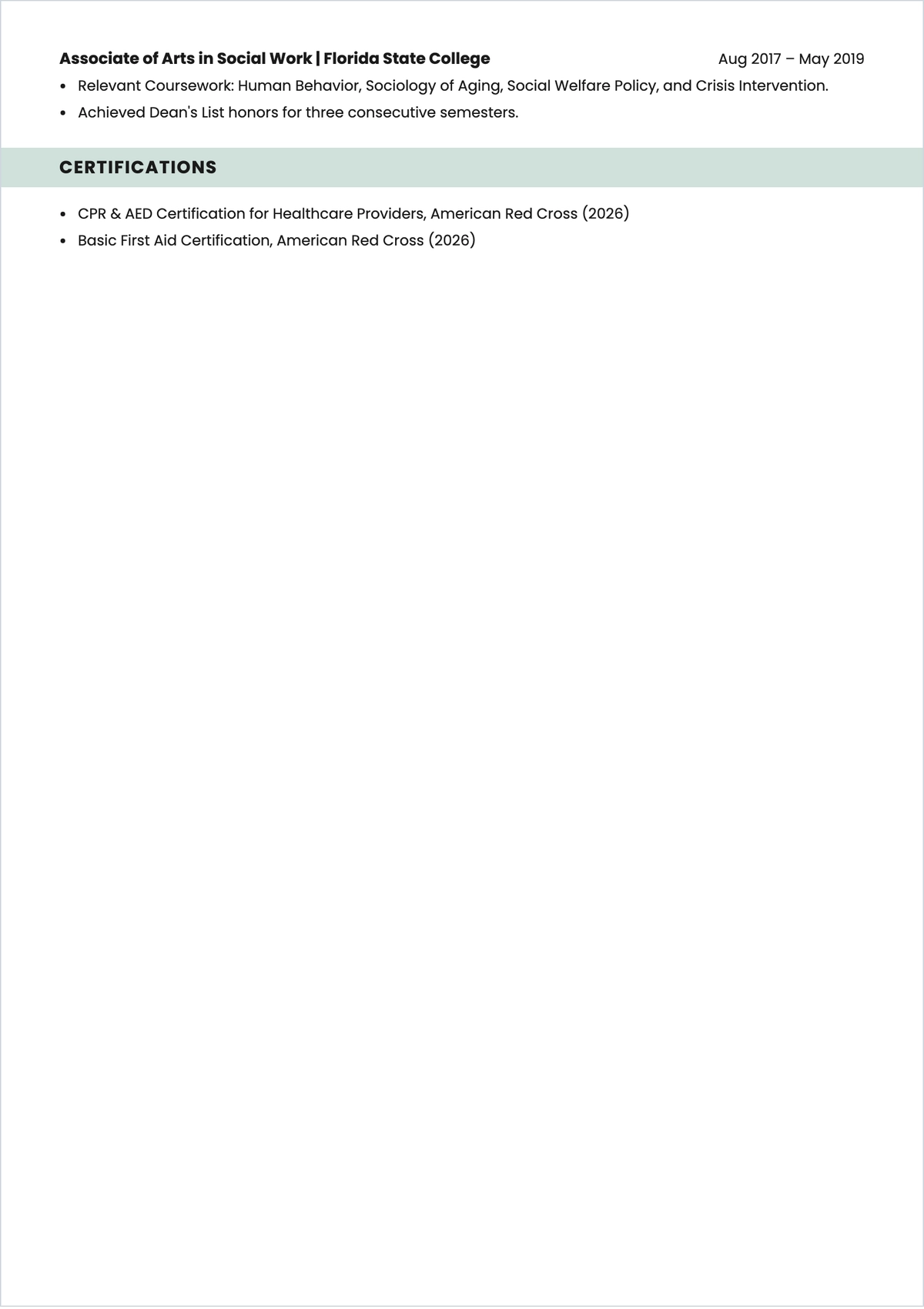 Free Caregiver ATS Resume With No Experience Template