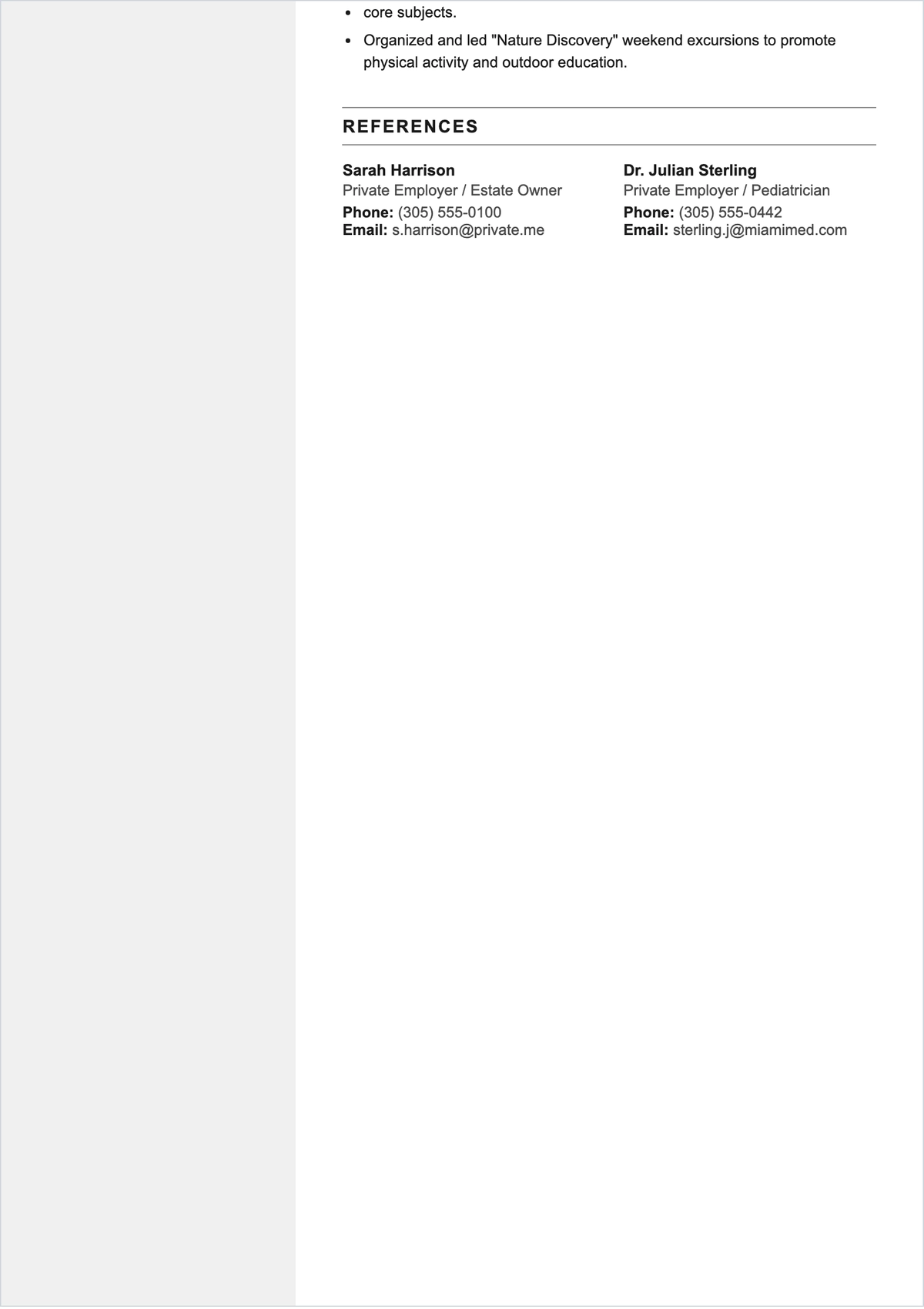 Free Nanny Caregiver ATS Resume Template, AI Resume Builder