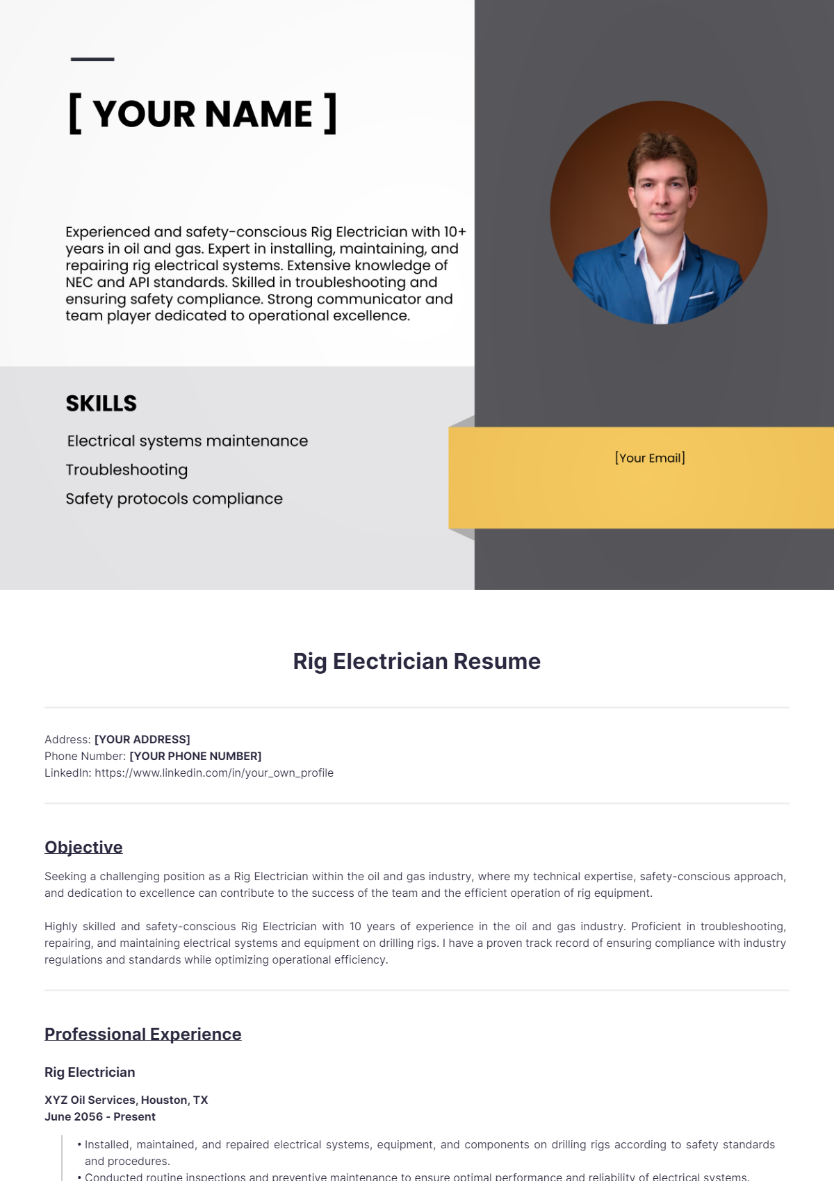 Rig Electrician Resume - Edit Online & Download Example | Template.net