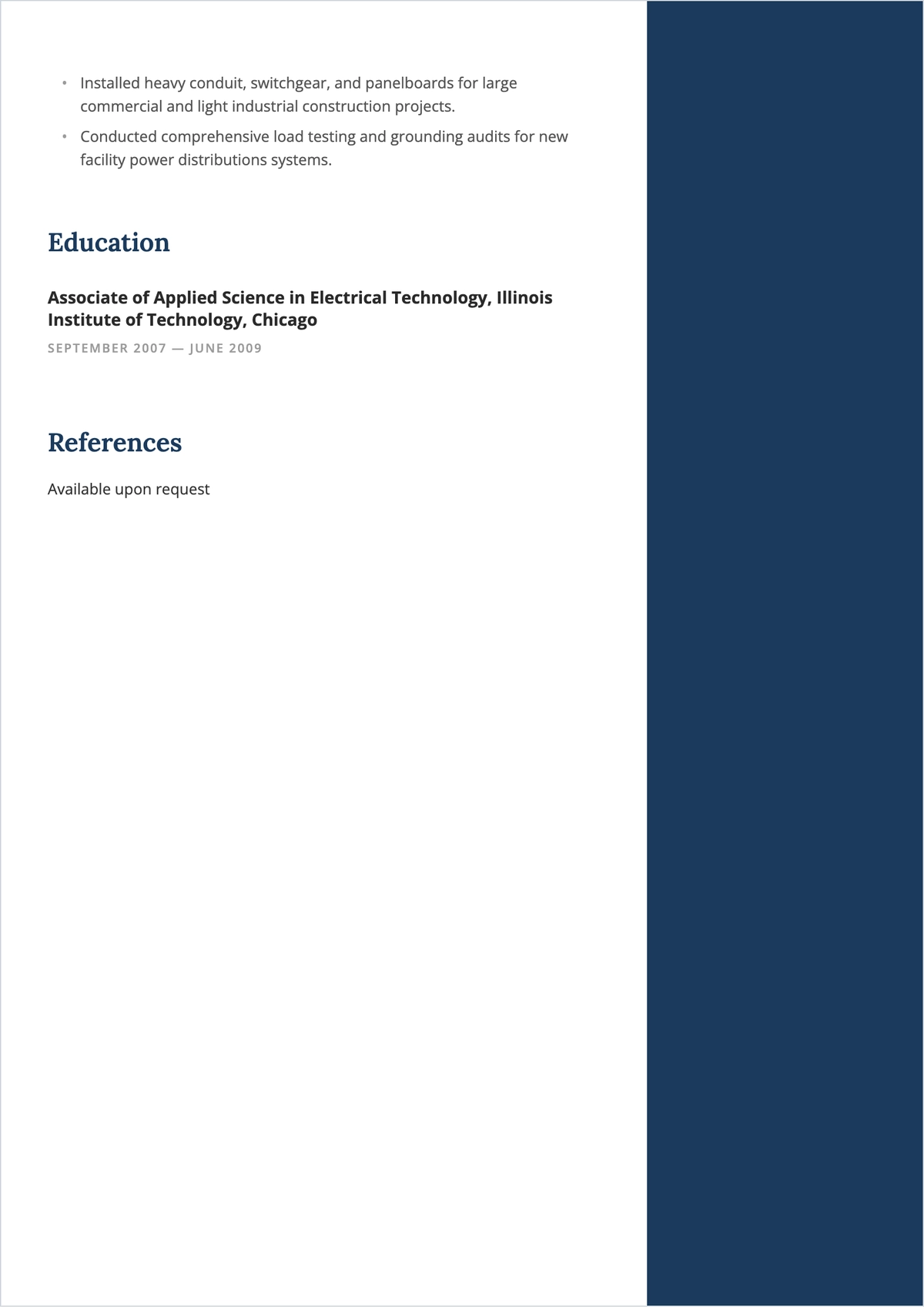 Free Industrial Electrician ATS Resume Template, AI Resume Builder