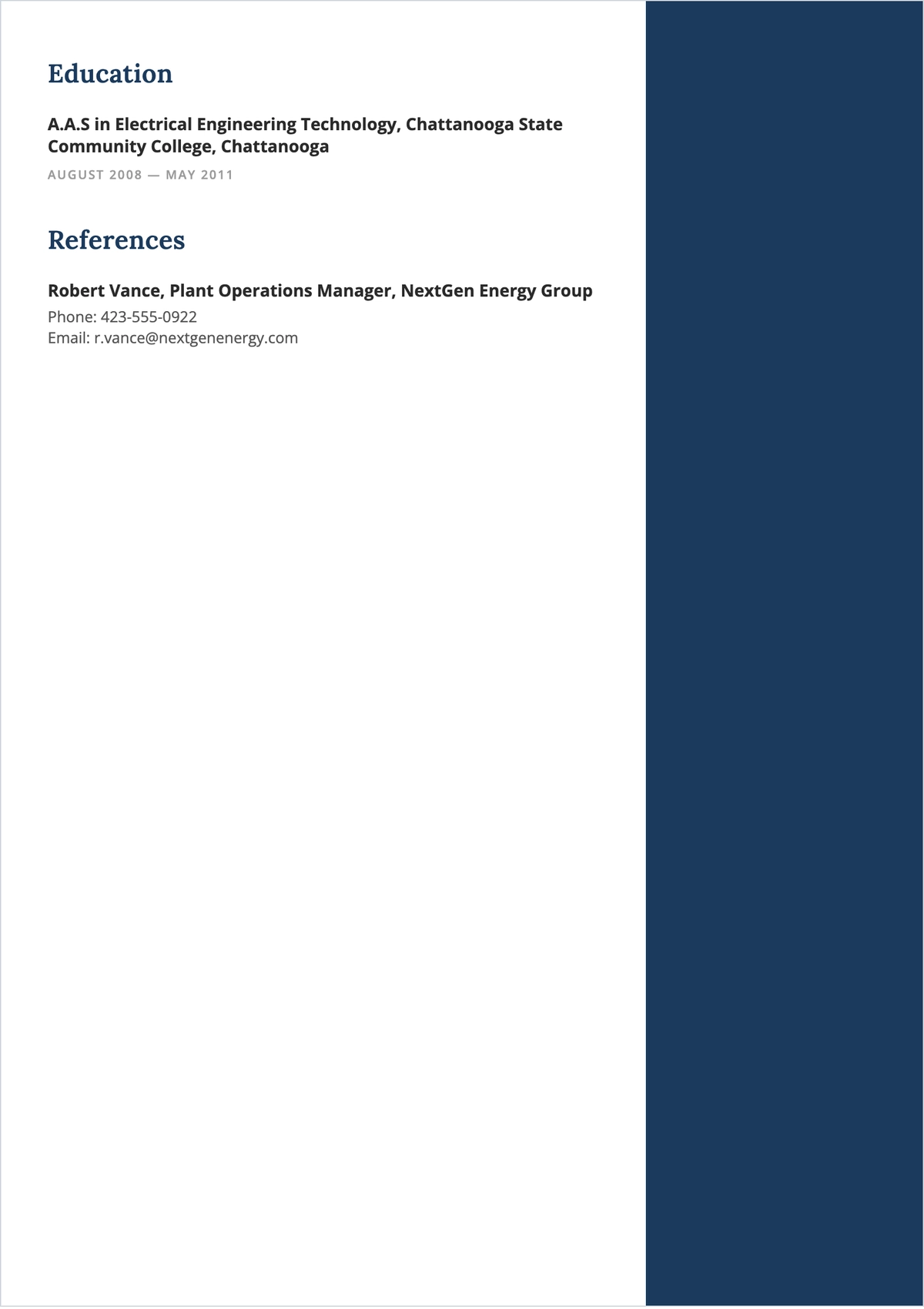Free Power Plant Electrician ATS Resume Template, AI Resume Builder