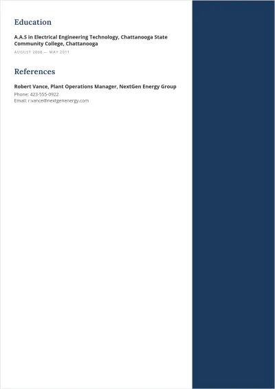 Free Power Plant Electrician ATS Resume Template, AI Resume Builder