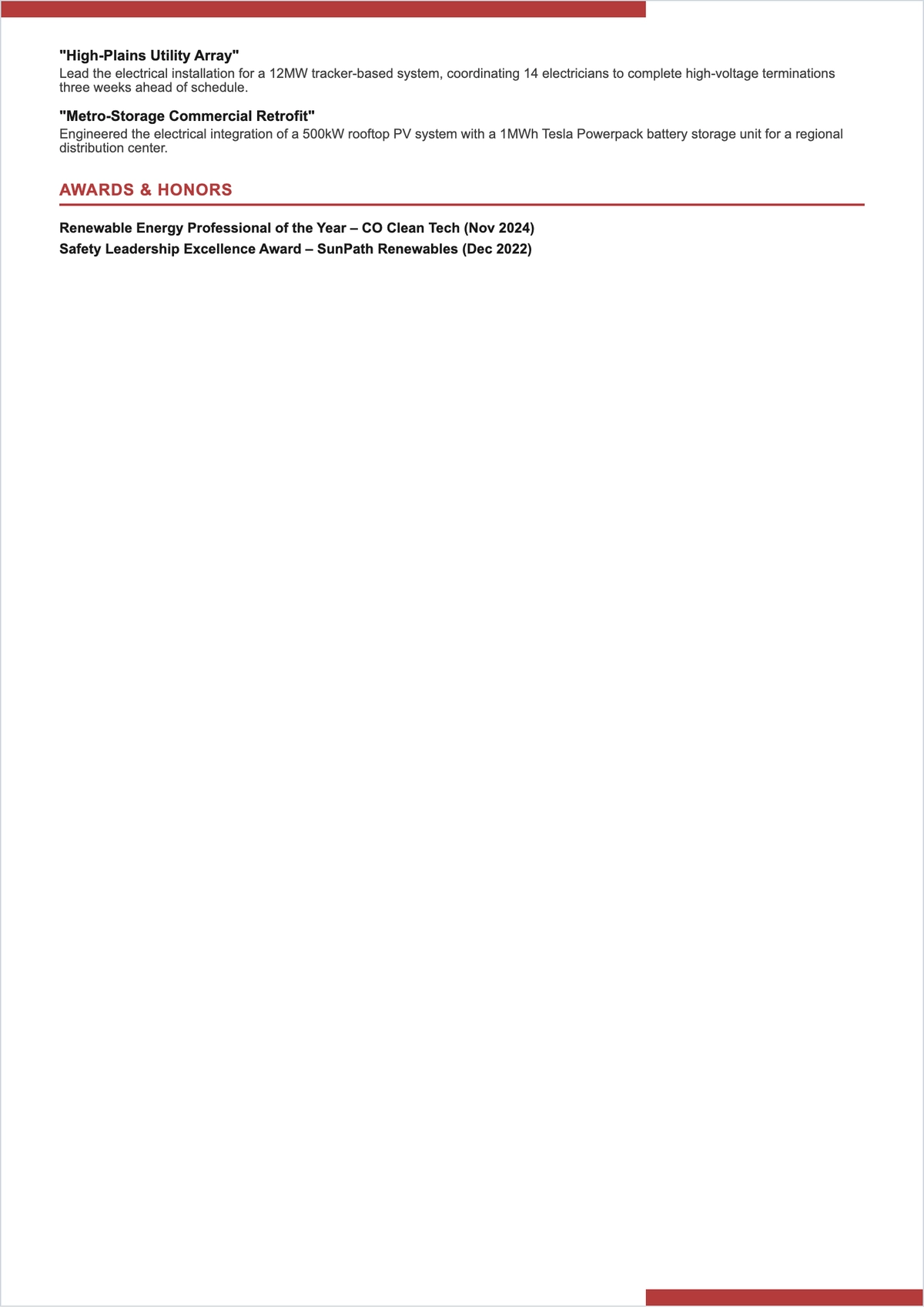 Free Solar Electrician ATS Resume Template, AI Resume Builder