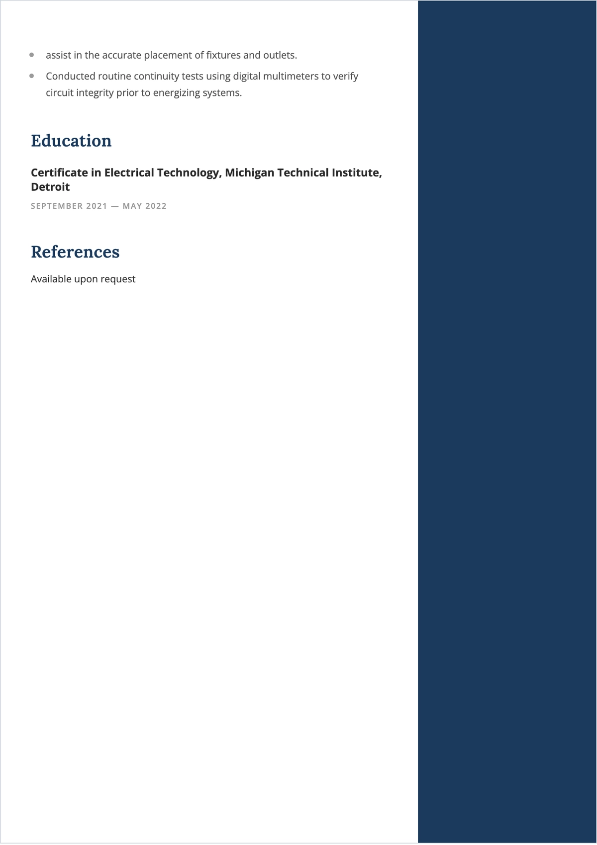 Free Industrial Electrician Apprentice ATS Resume Template